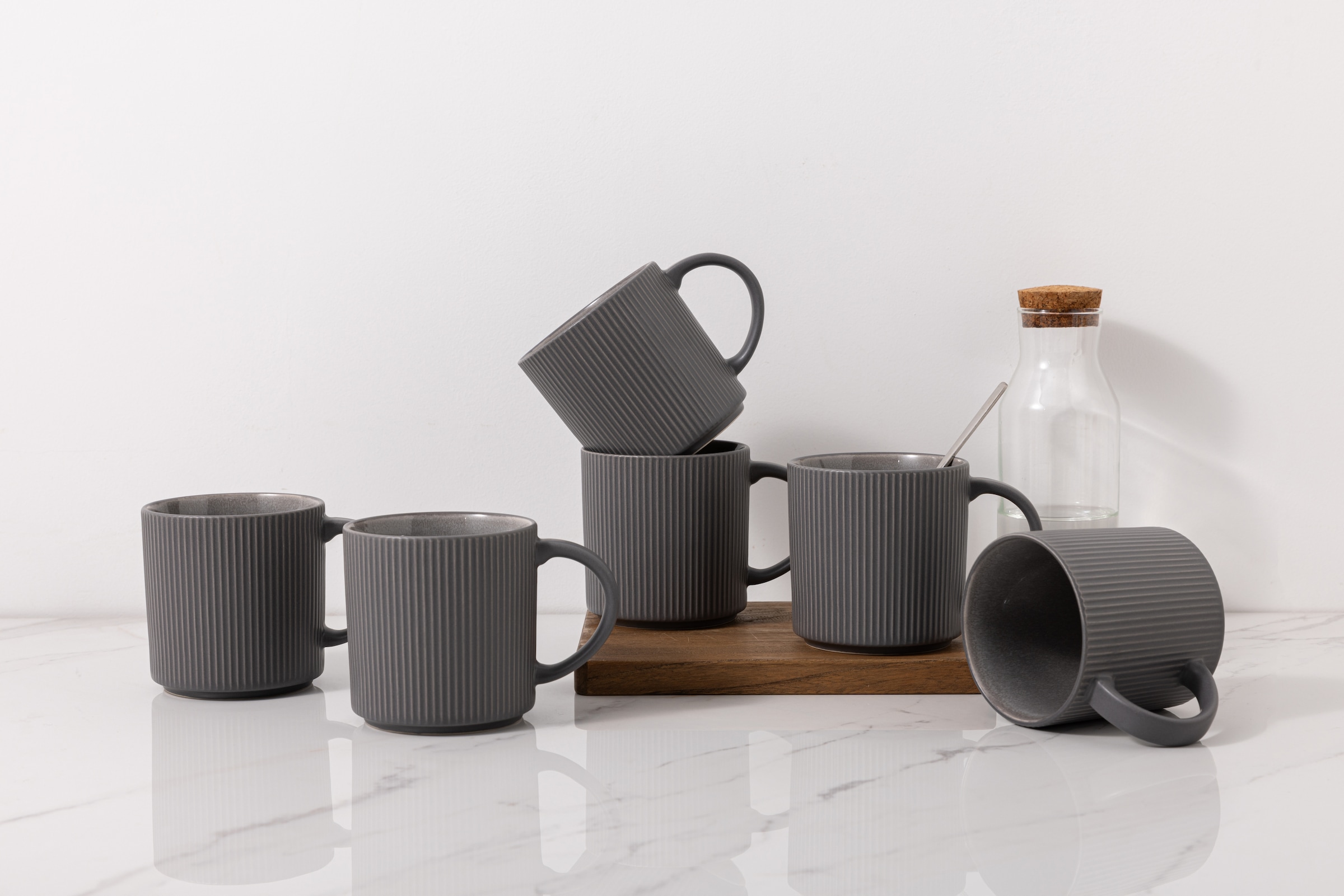 OTTO home Becher »Kaffeebecher Ylvii, 6er Set« Riffeloptik, spülmaschinenfest und mikrowellengeeignet, 460 ml