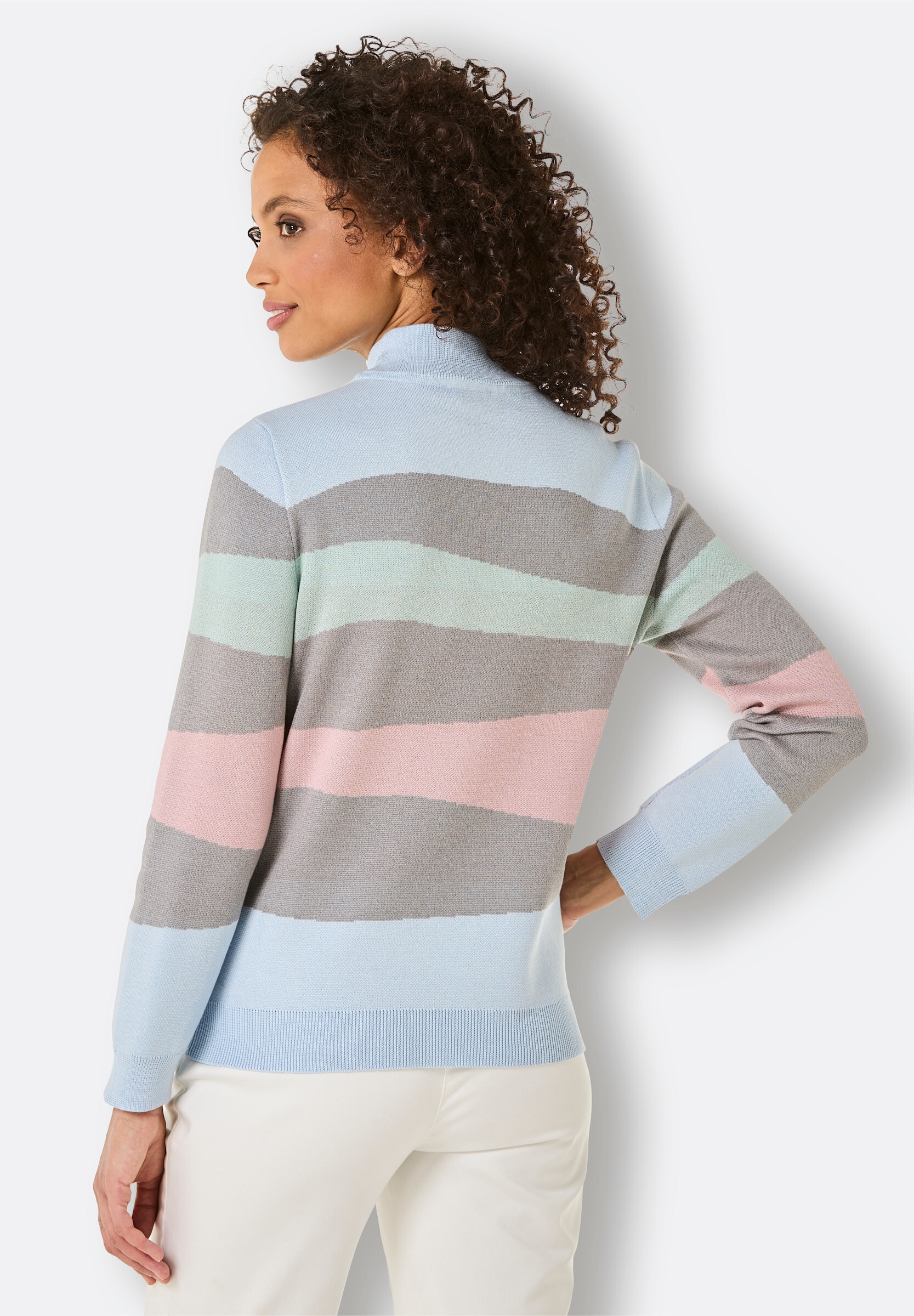 creation L Strickpullover »Baumwoll-Pullover Stehkragenpullover mit Jacquard-Muster, mehrfarbig«