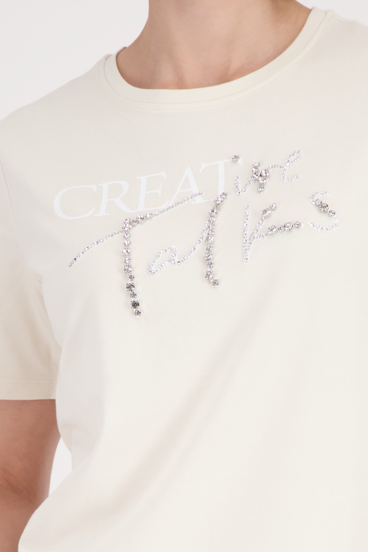 Monari Rundhalsshirt »Shirt Schmuckschrift« mit Glitzersteinchen