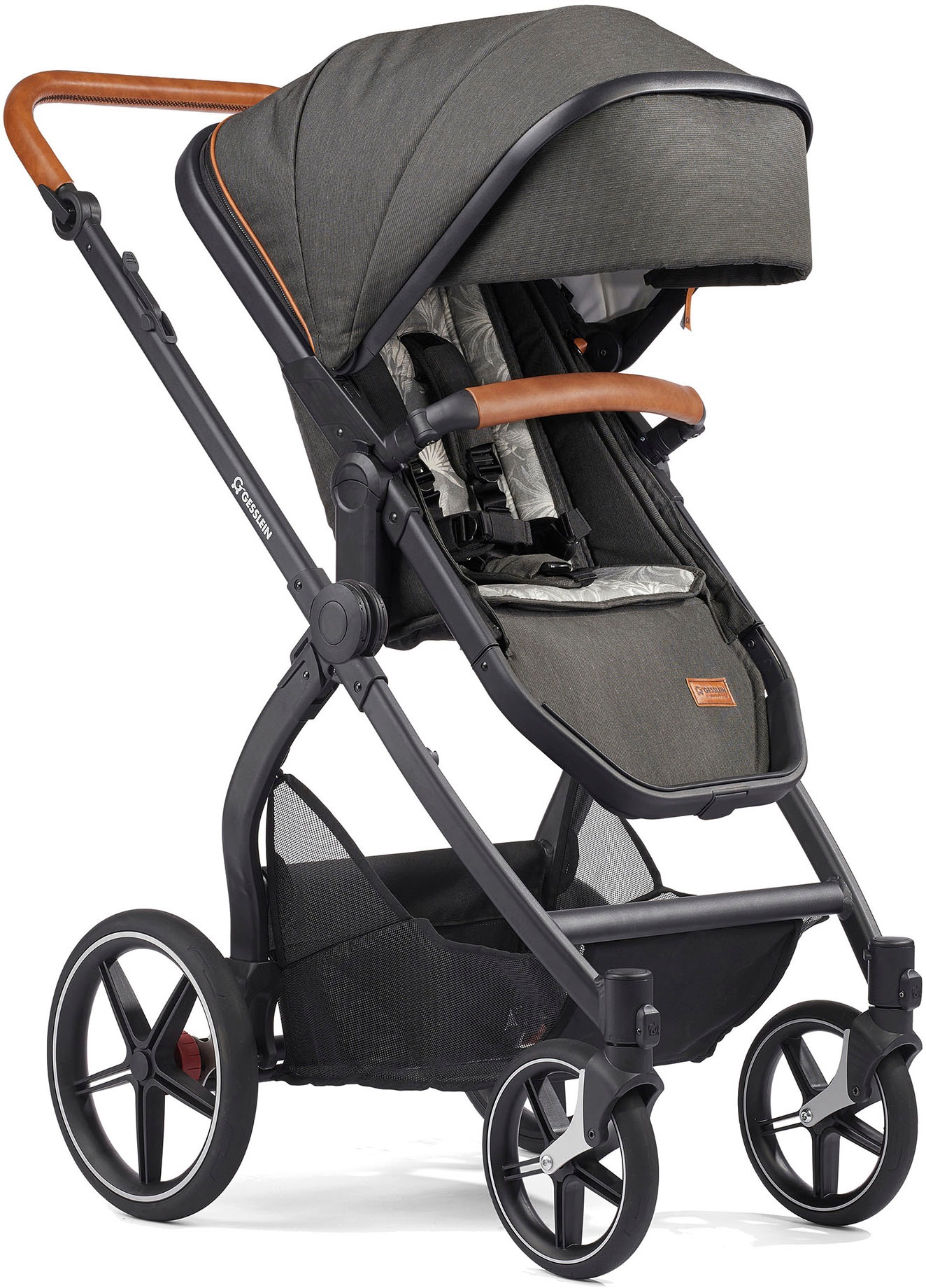 Gesslein Kombi-Kinderwagen »FX4 Soft+ mit Aufsatz Life, schwarz/cognac, dark olive«, mit Babywanne C3 und Babyschalenadapter