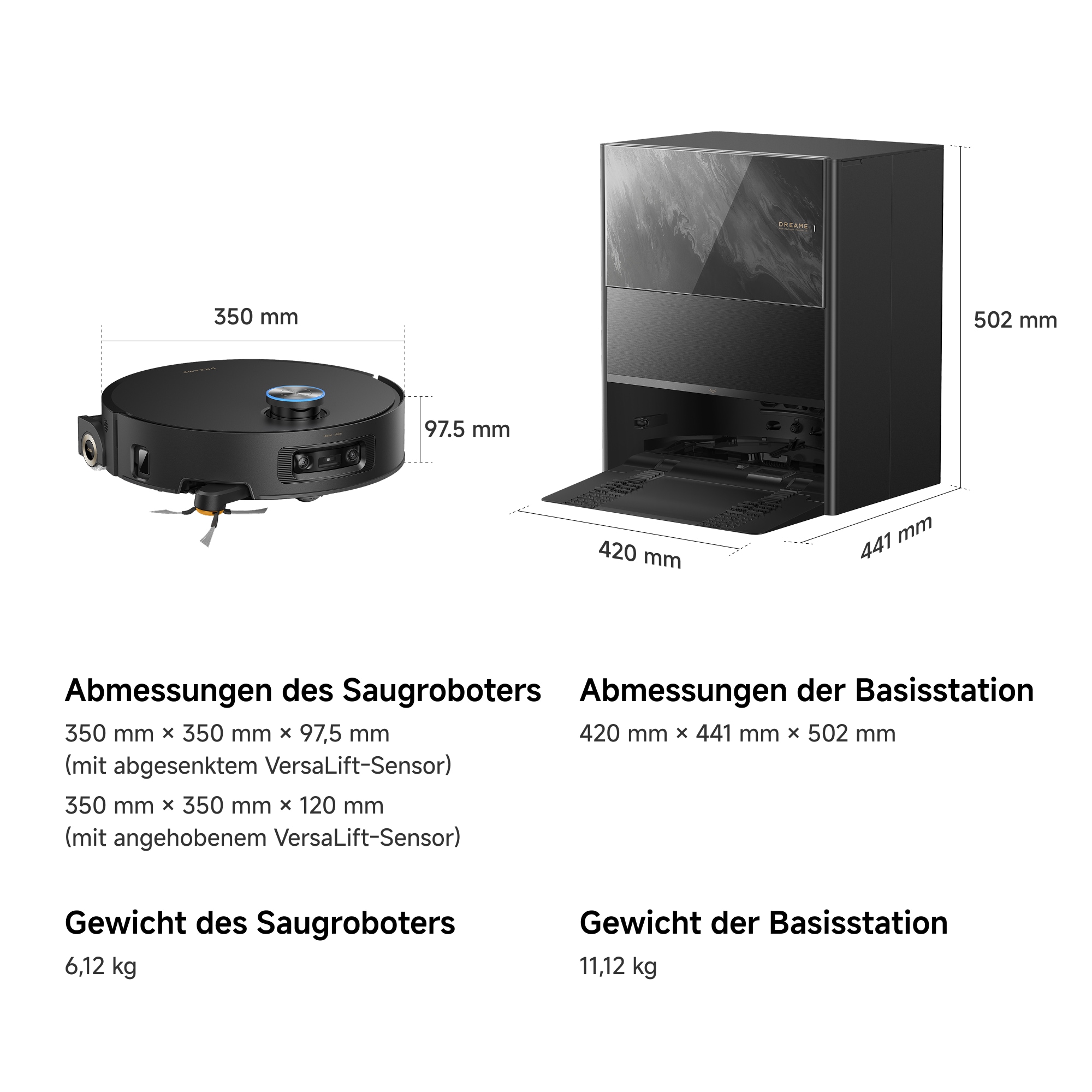 Dreame Nass-Trocken-Saugroboter »Aqua20 Pro Ultra Roller X Complete Marble Black« Vollautomatische Absaugstation, App-Steuerung