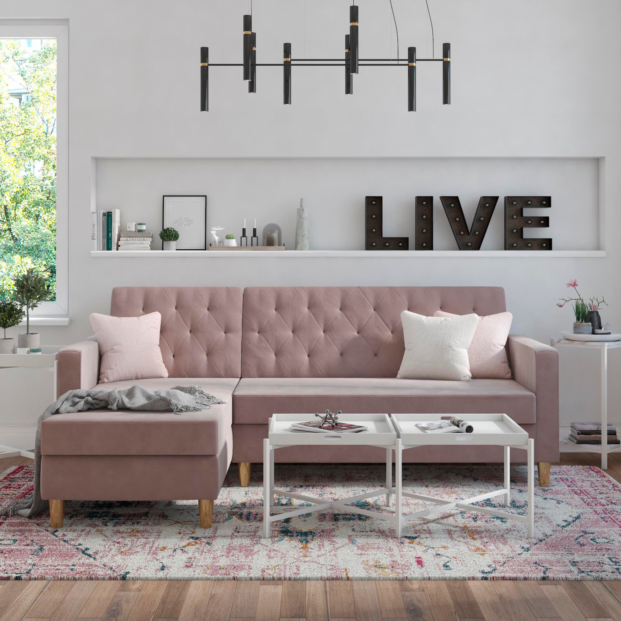 Cosmo Living Ecksofa »Liberty«, mit Schlafffunktion, Recamiere mit Stauraum beidseitig montierbar