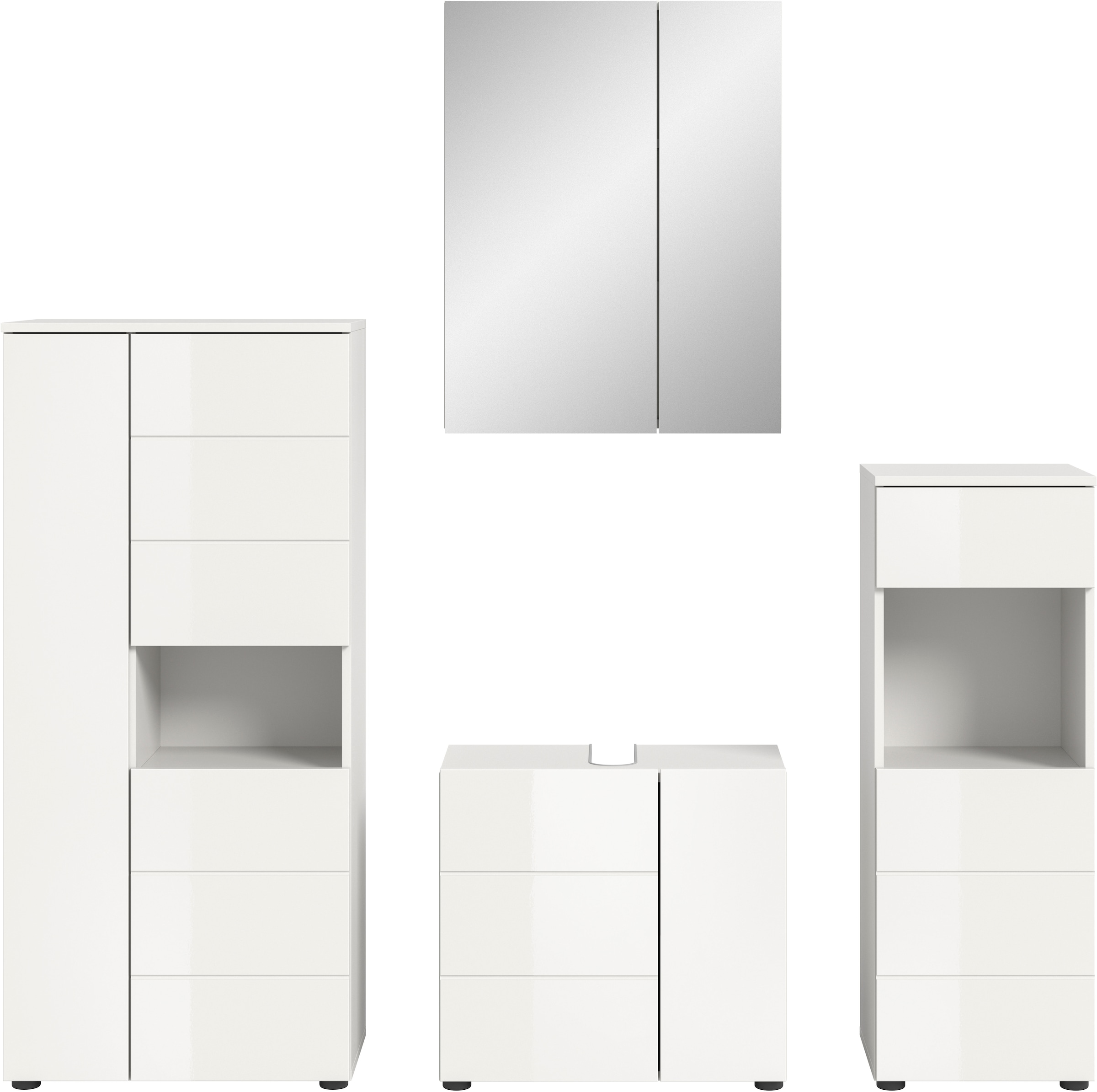 welltime Badmöbel-Set »Biel, Höhe 190 cm, Midischrank, Unterschrank, Spiegel, Standschrank«, (4 St.), Bad Set, modernes Design, Hochschrank, Unterschrank, Spiegel