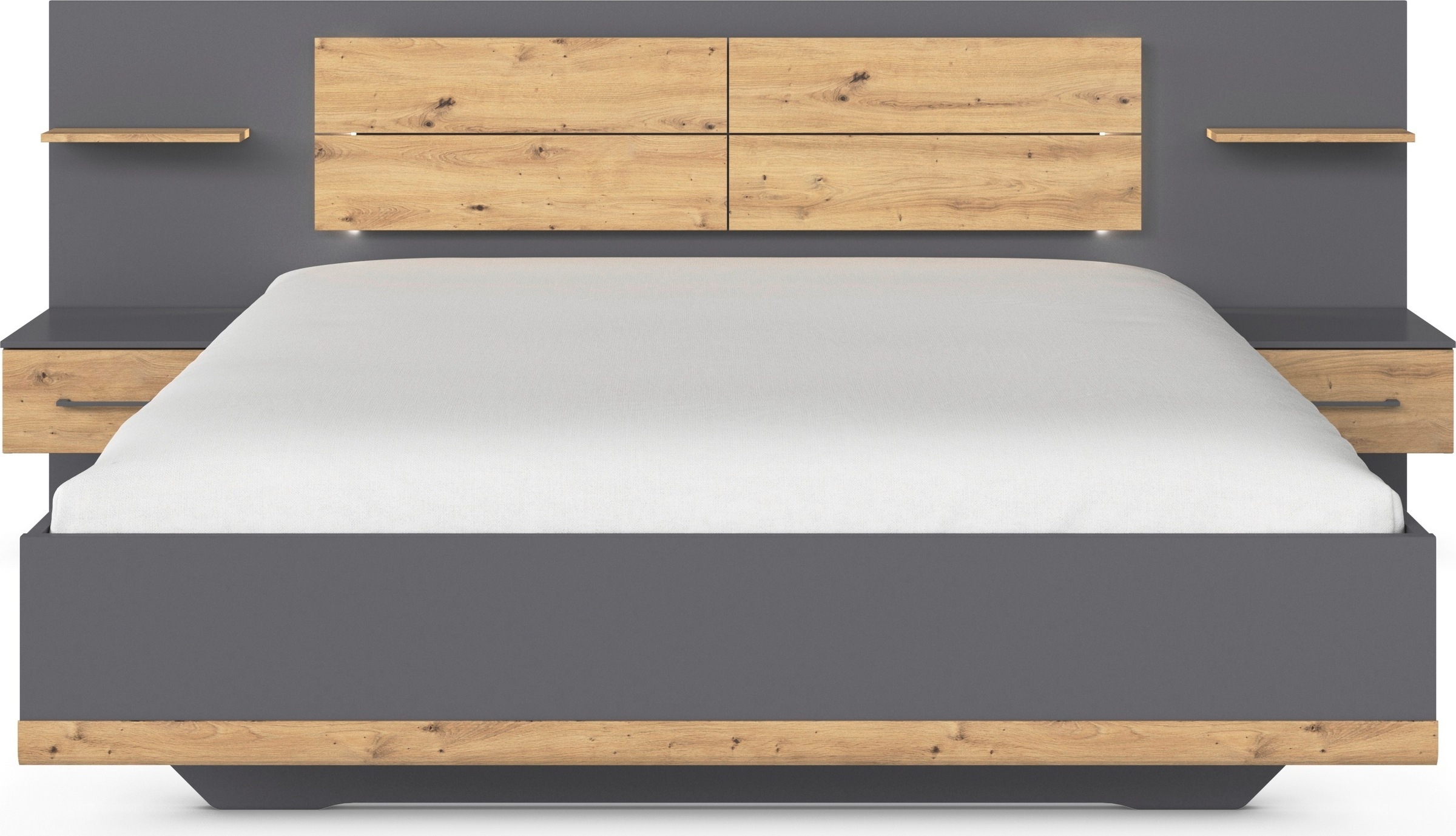 rauch Bettanlage »Bett Doppelbett Komfortbett Funktionsbett BOSTON-EXTRA« Set, Liegeflächen 160 cm oder 180 cm, 3 tlg. tlg. Mit warmer Kopfteil-Beleuchtung, 2x Hänge-Nachttische MADE IN GERMANY