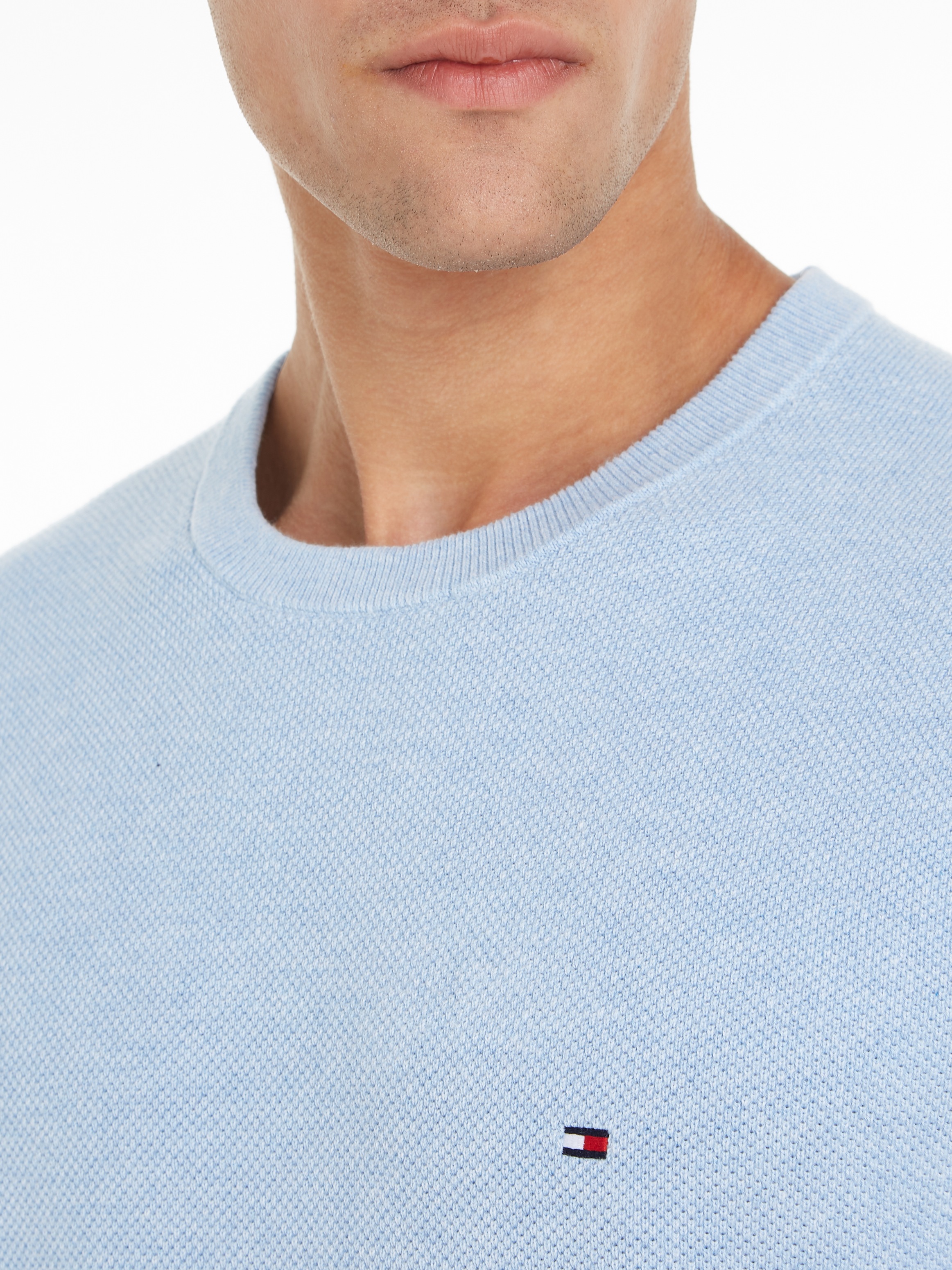 Tommy Hilfiger Rundhalspullover »ESSENTIAL STRUCTURE CREW NECK mit Struktur und Label«, unifarben, casual, regular fit, Baumwolle, Rundhals