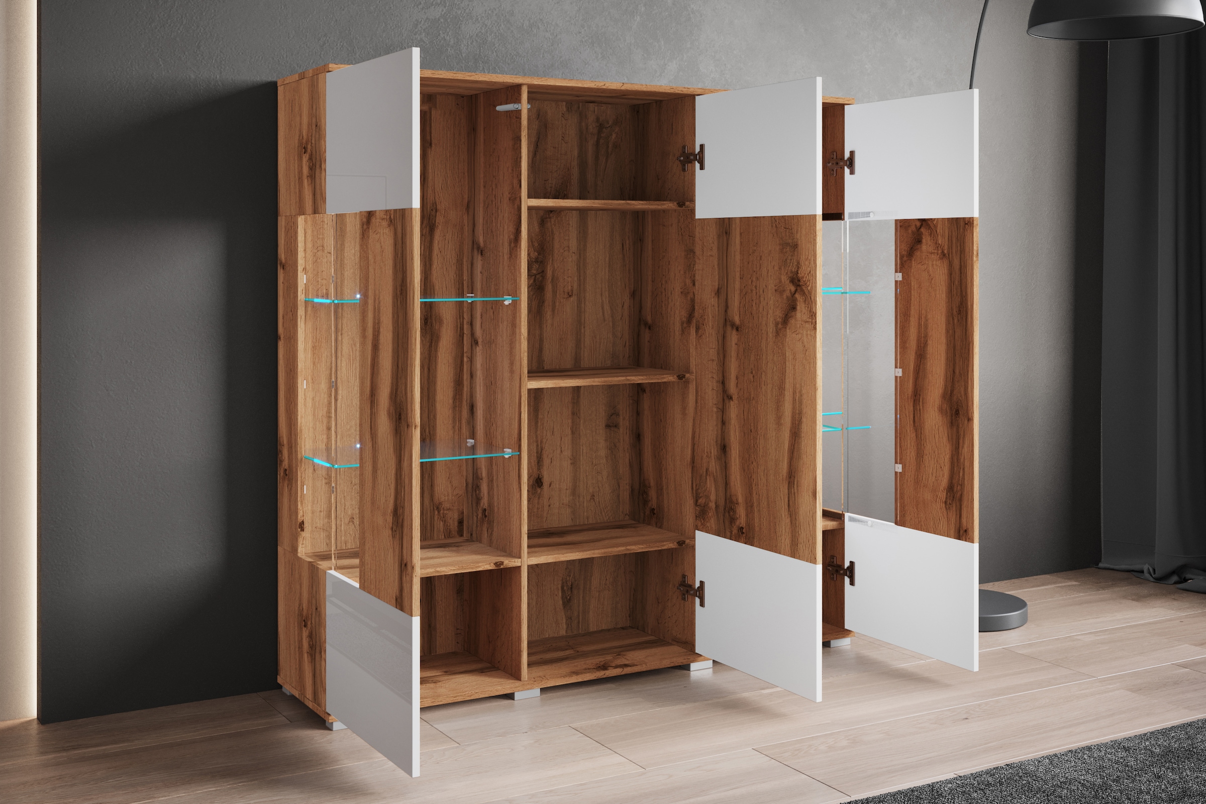 INOSIGN Highboard »Kenia«, (1 St.), Modernes Highboard, mit Glastüren, Breite 135 cm