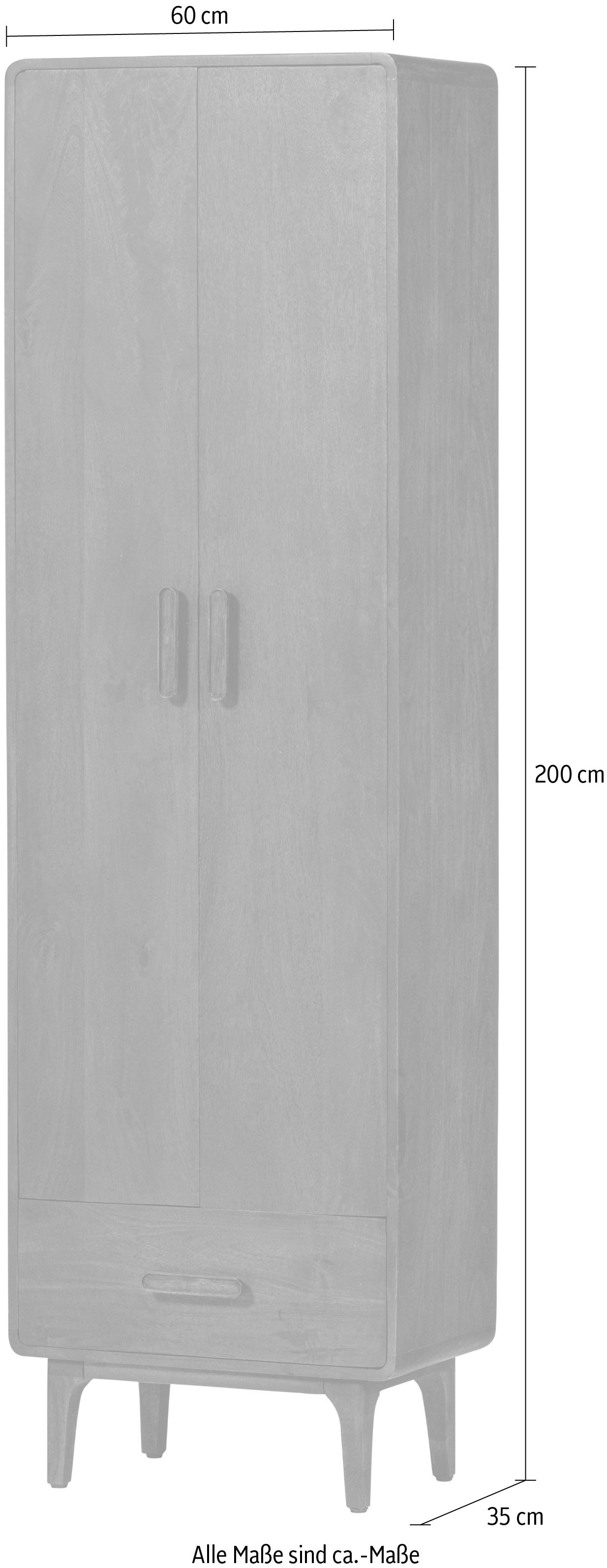 WOOOD Mehrzweckschrank »Liya Massivholz Mangoholz mit abgerundeten Ecken B 60x D 35x H 200 cm« Tragkraft 20 kg, einfach zu montieren, sichtbare Maserung