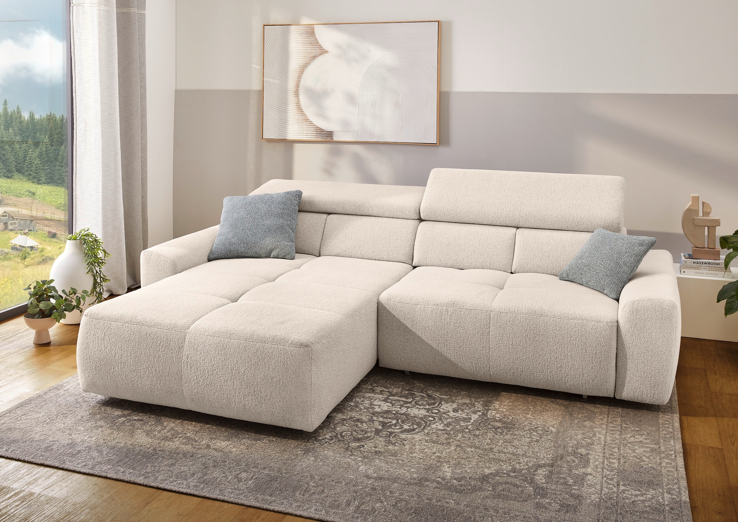 Jockenhöfer Gruppe Ecksofa »Uno, L-Form, 140kg Belastbarkeit je Sitzplatz«, elektromotorische Sitztiefenverstellung,USB-Ladeports,mit Kopfstützen