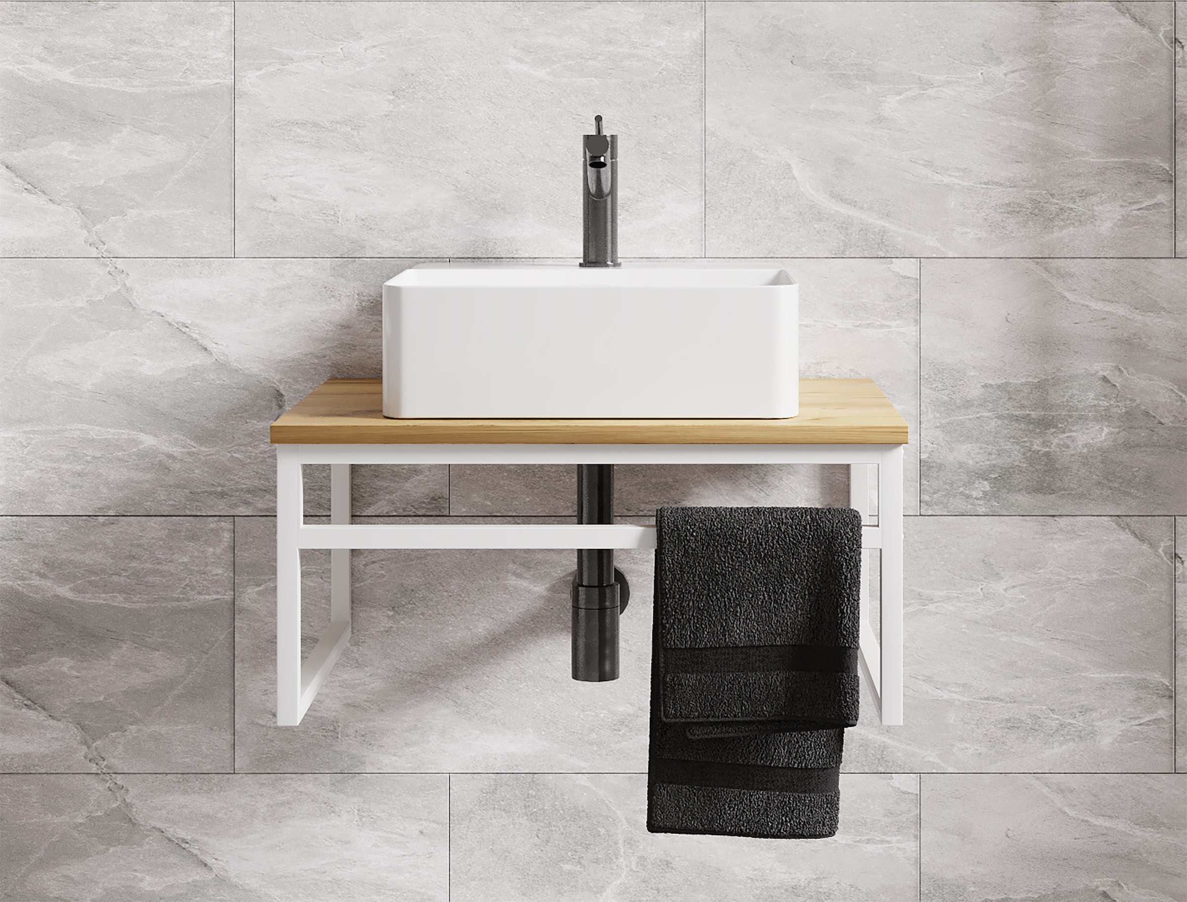 VCM Waschbeckenunterschrank »VCM 2-tlg. Waschplatz Waschtisch Badmöbel Set Waschbecken Holz Metall Industrial Style Bitila 60«, (2 St.)