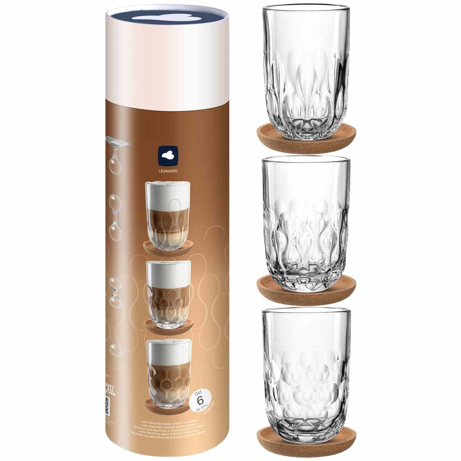 LEONARDO Latte-Macchiato-Glas »Latte Macchiato-Set mit Untersetzer Gocce 390 ml 3er Set transparent«