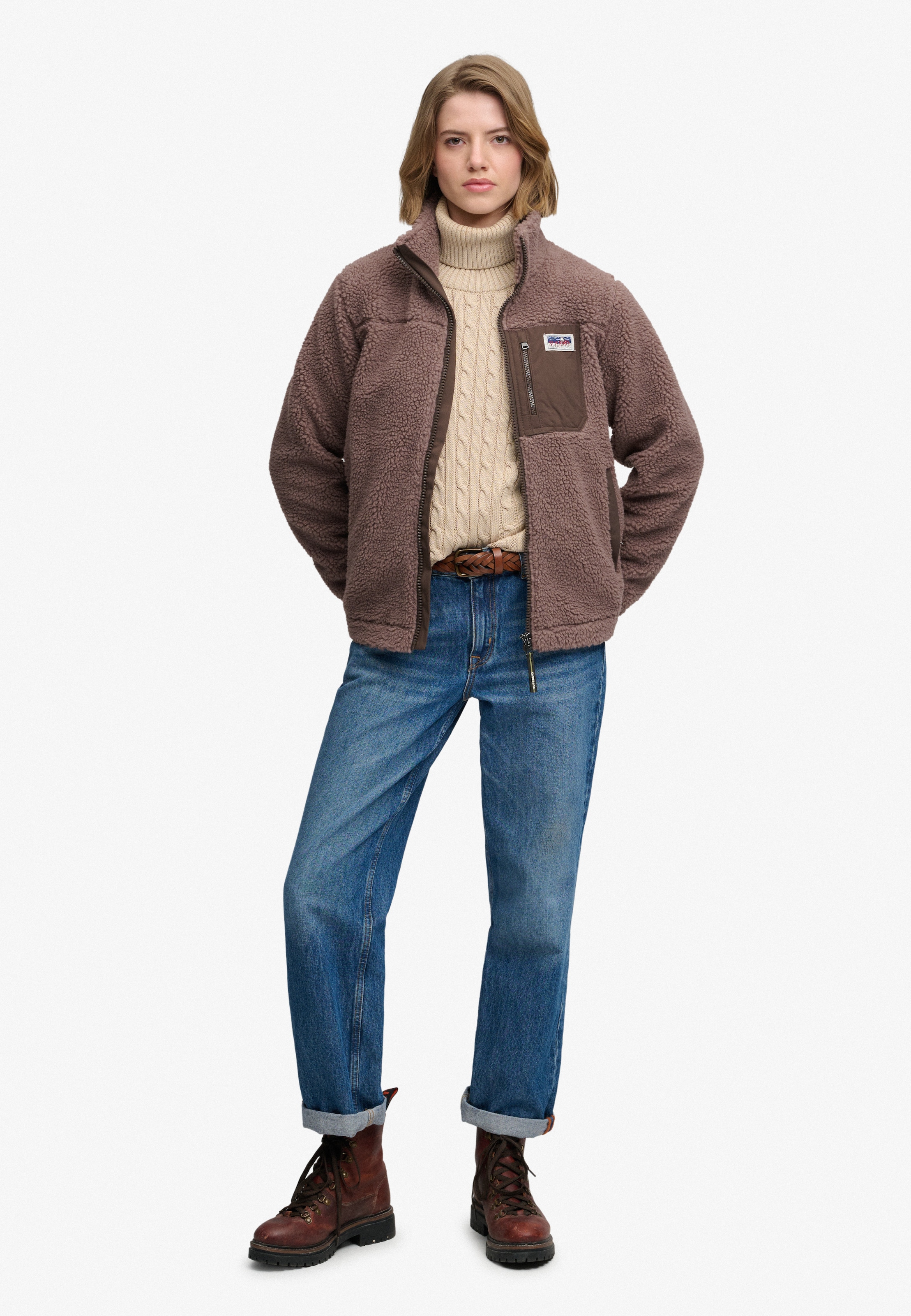 Superdry Kapuzensweatjacke »HERITAGE ZIP THROUGH FLEECE« Kunstfaser, relaxed fit