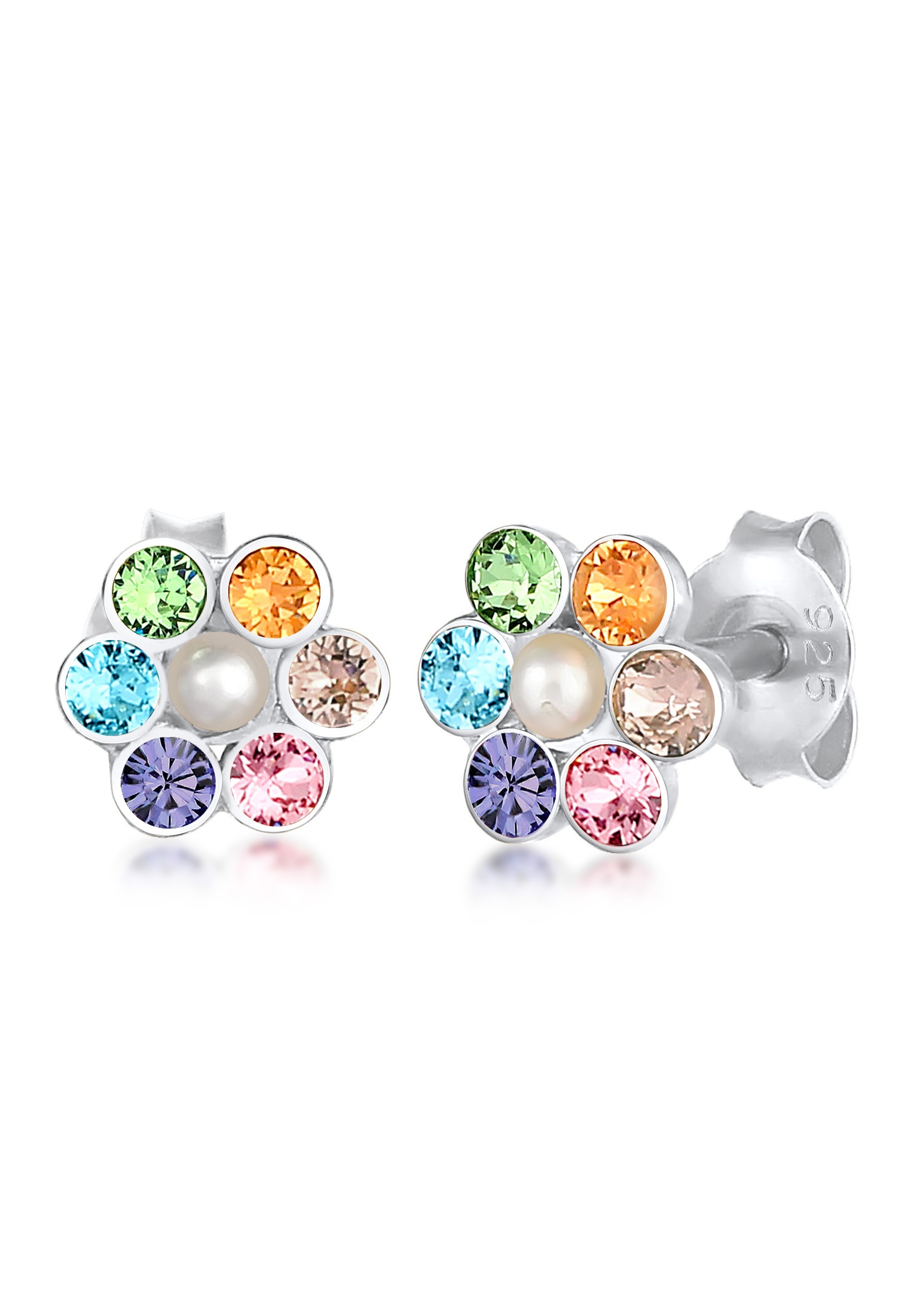 Elli Paar Ohrstecker »Ohrringe Kinder Blume Synthetische Perle Regenbogen Kristall 925 Silber«