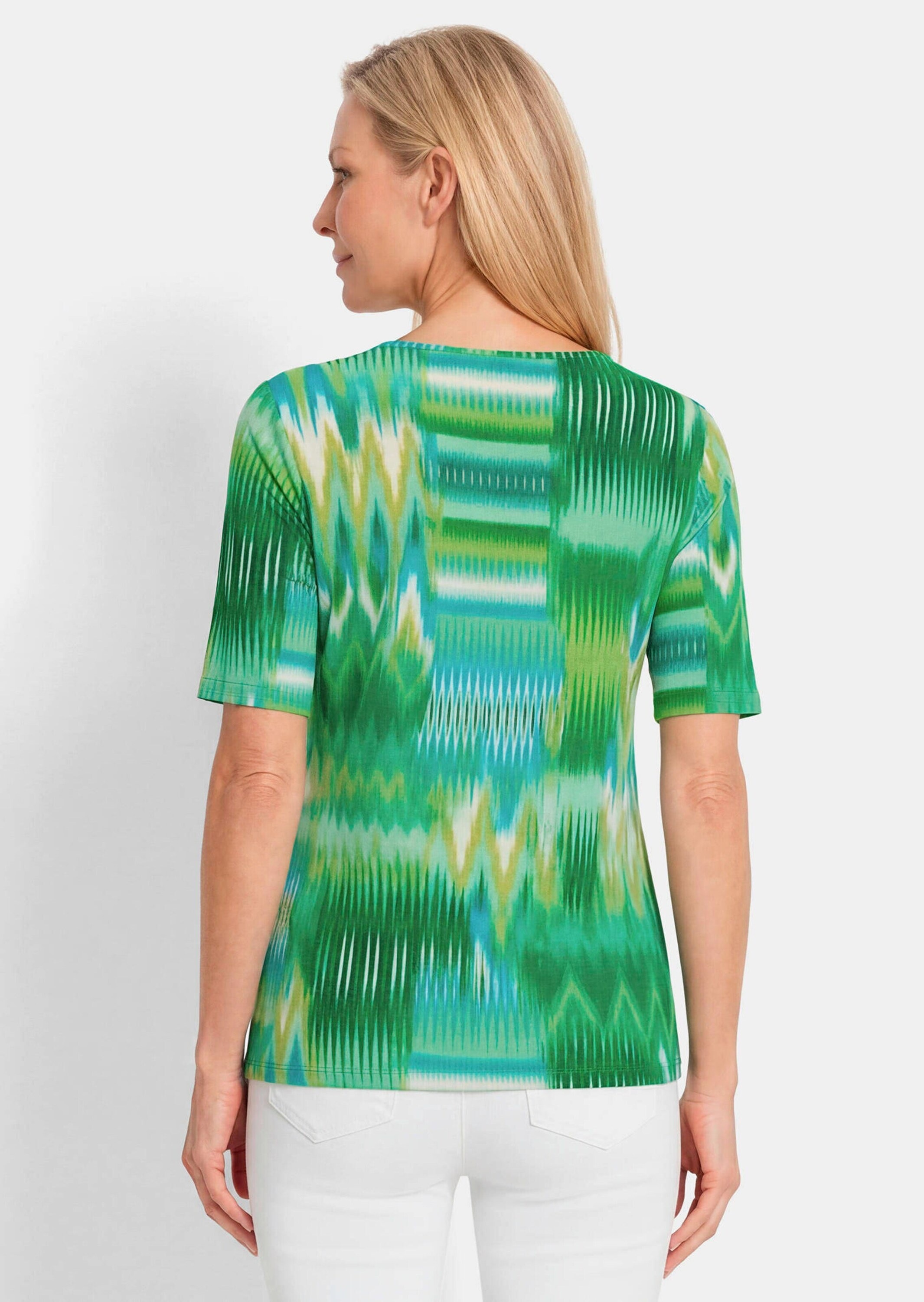 GOLDNER Kurzarmshirt »Viskoseshirt mit Zickzackmuster« stretchbequemer Viskosejersey