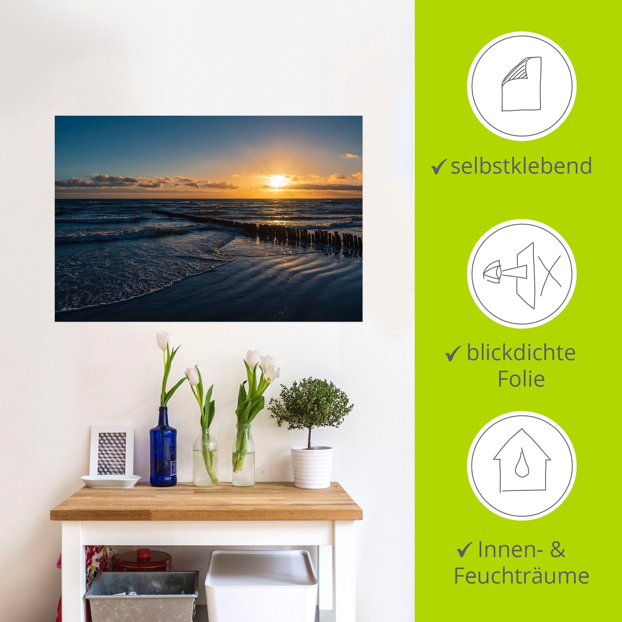 Artland Wandbild »Ostseeküste auf der Insel Moen Dänemark«, Bilder vom Sonnenuntergang & -aufgang (1 Stück), in vielen Größen & Produktarten - Alubild / Outdoorbild, Leinwandbild, Poster, Wandaufkleber / Wandtattoo auch für Badezimmer geeignet