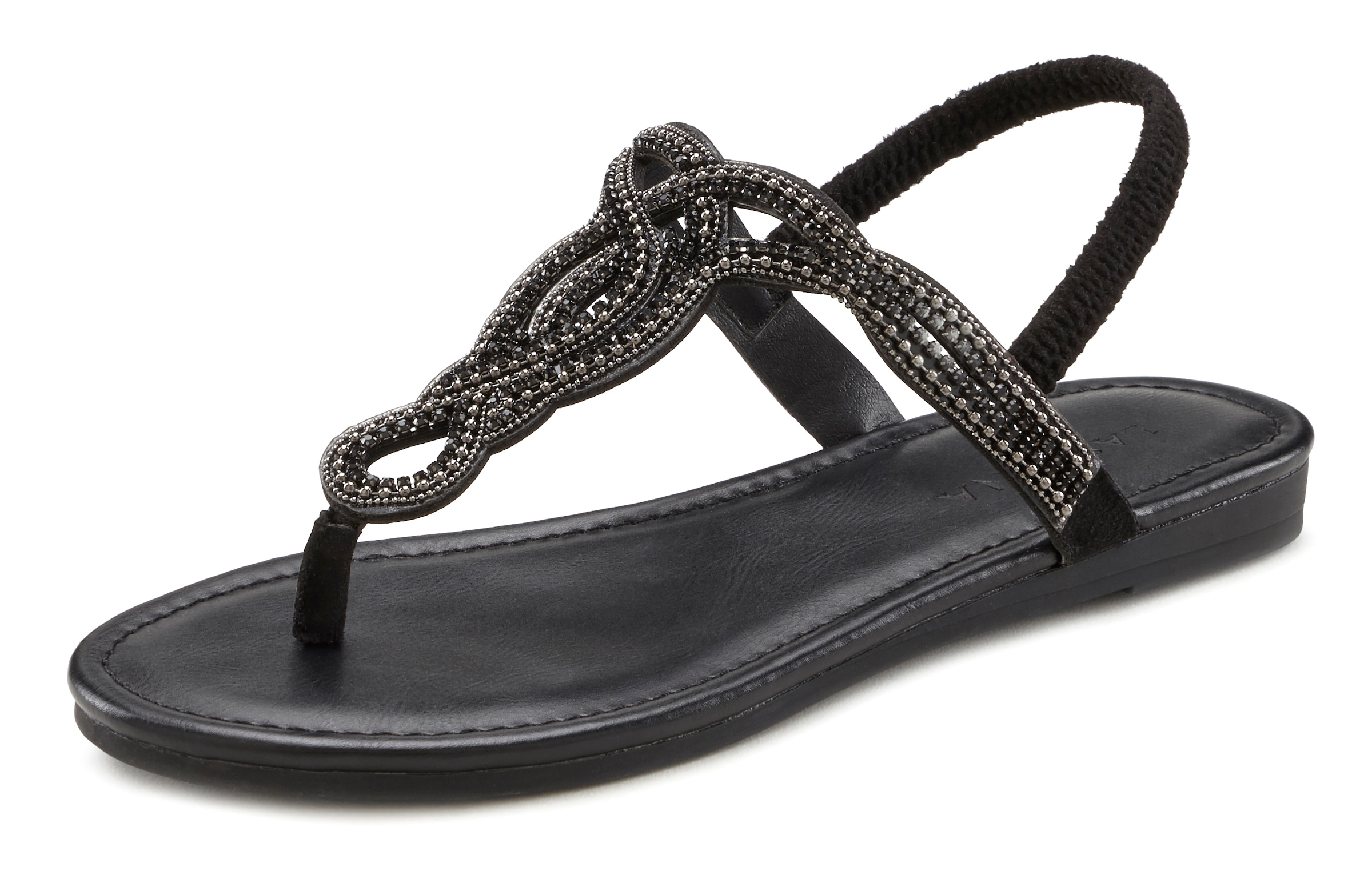 LASCANA Zehentrenner  Sandale, Pantolette mit Schmucksteinen in Glitzer-Optik VEGAN