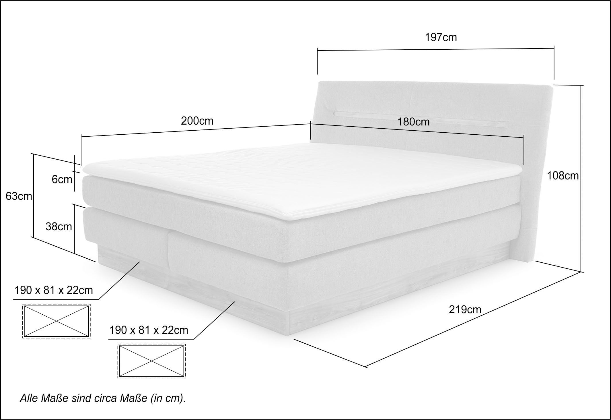 Jockenhöfer Gruppe Boxspringbett Nika, mit Bettkasten, 7-Zonen-Matratze, und Topper, mehrere Härtegrade wählbar