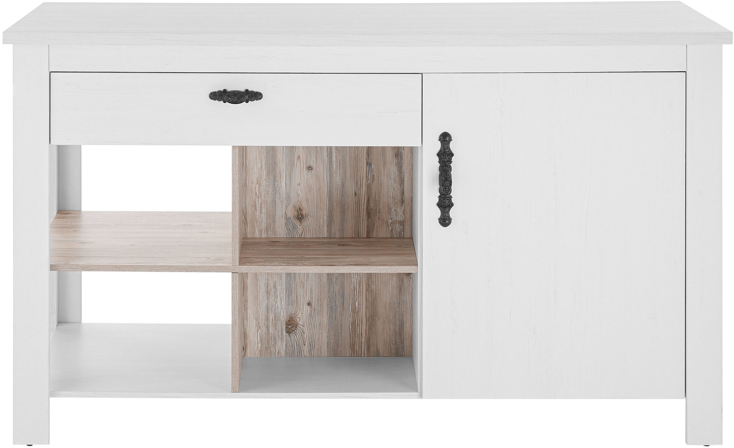 Home affaire Kücheninsel »Florenz, Küchenblock in Pinie Weiß, Kochinsel, Küchenarbeitsblock«, Breite 161 cm, mit verschnörkeltem Metallgriff, Arbeitshöhe 92 cm