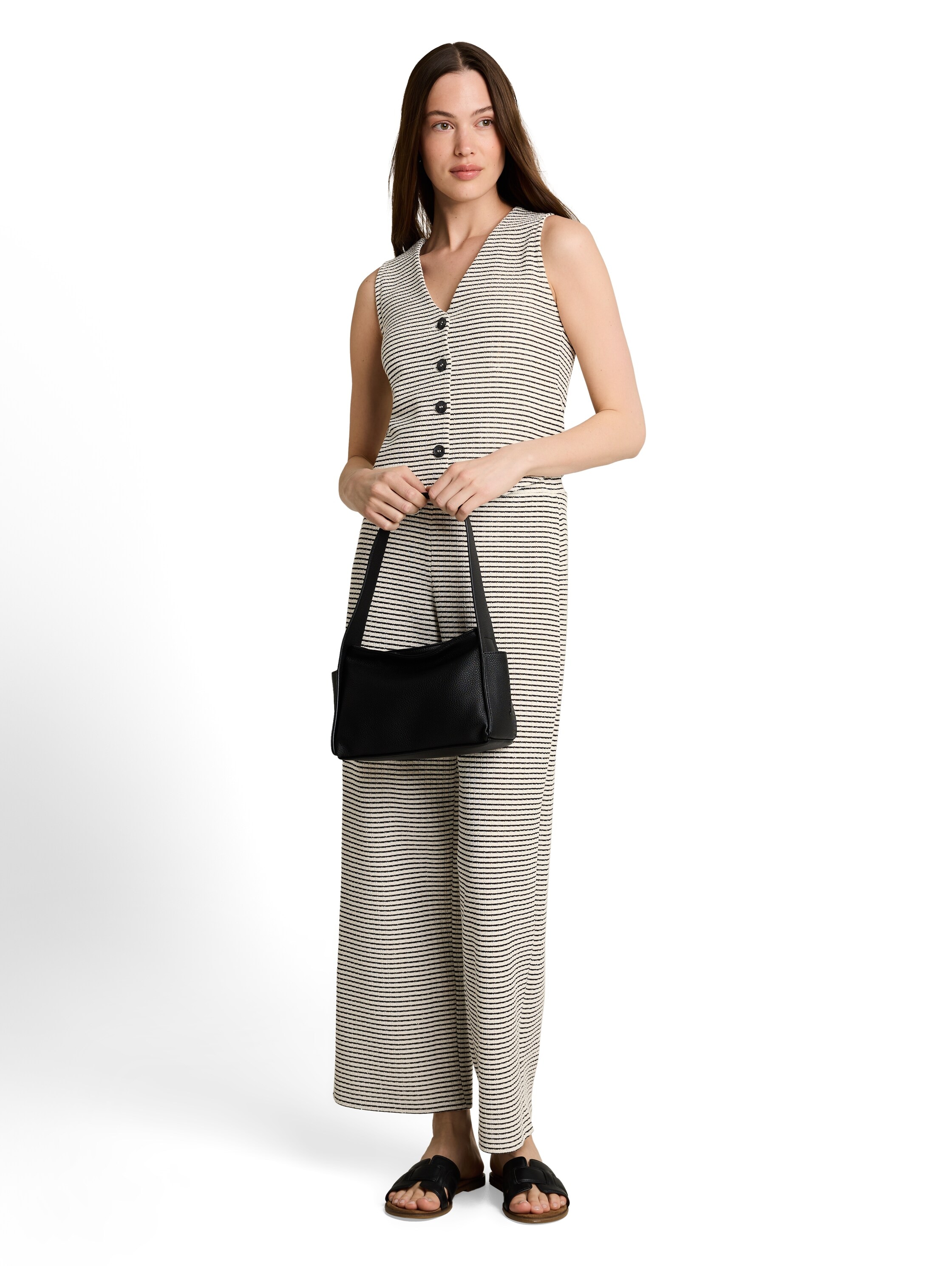 TOM TAILOR Denim Kurzweste mit Streifen-Muster und V-Ausschnitt