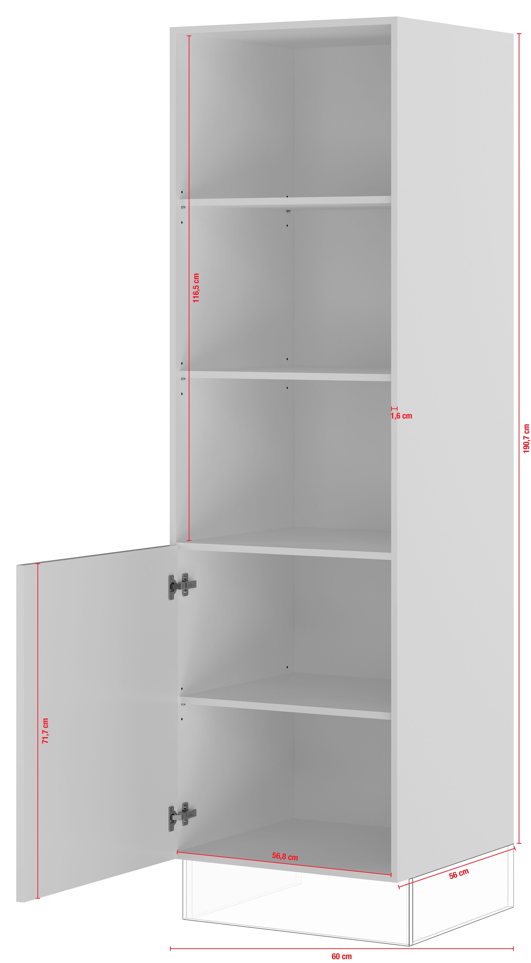 IMPULS KÜCHEN Seitenschrank »"Valencia", Breite/Höhe: 60/190,7 cm«, vormontiert, mit Drehtür, mit verstellbaren Fachböden