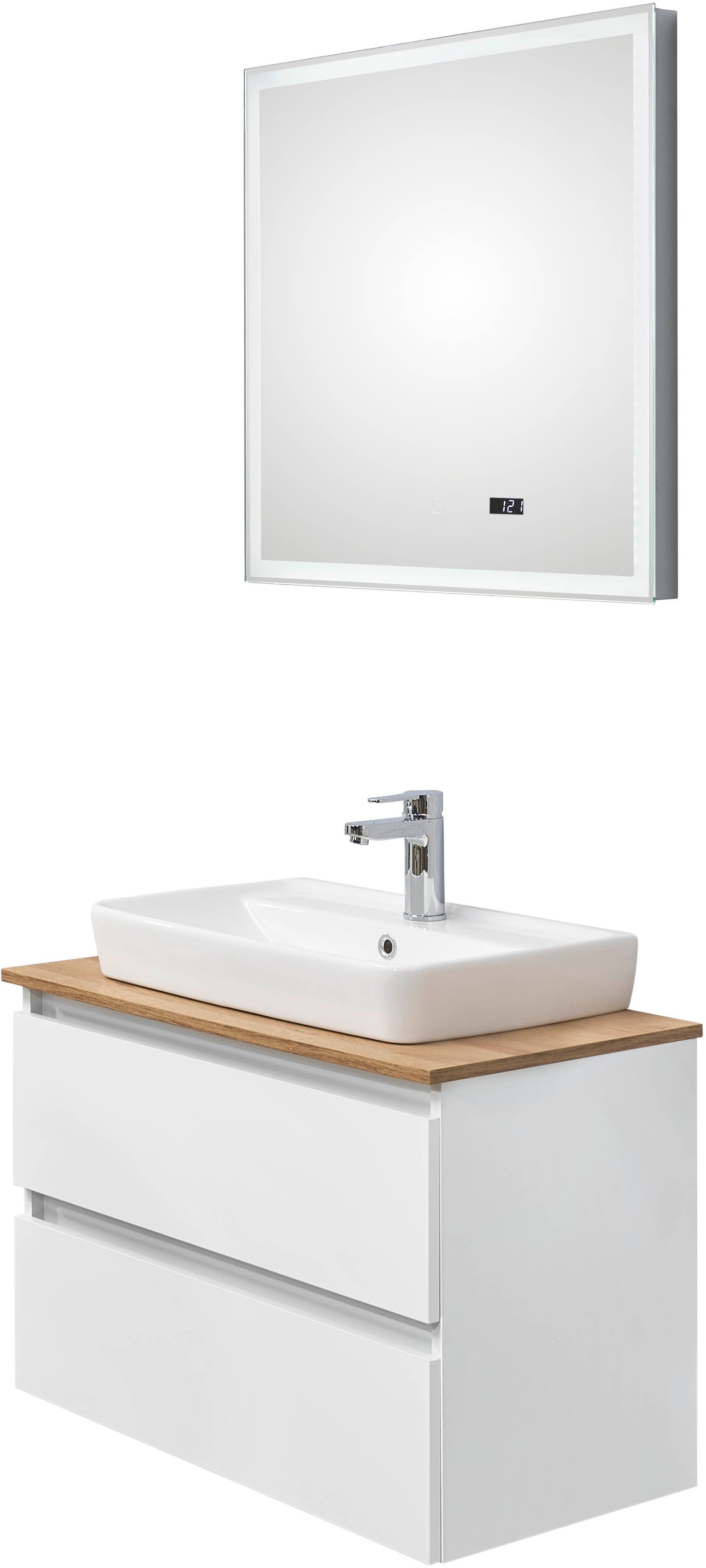 Saphir Badmöbel-Set »Quickset 360 2-teilig, Keramik-Aufsatzbecken mit LED-Spiegel« 4 Stk. tlg.