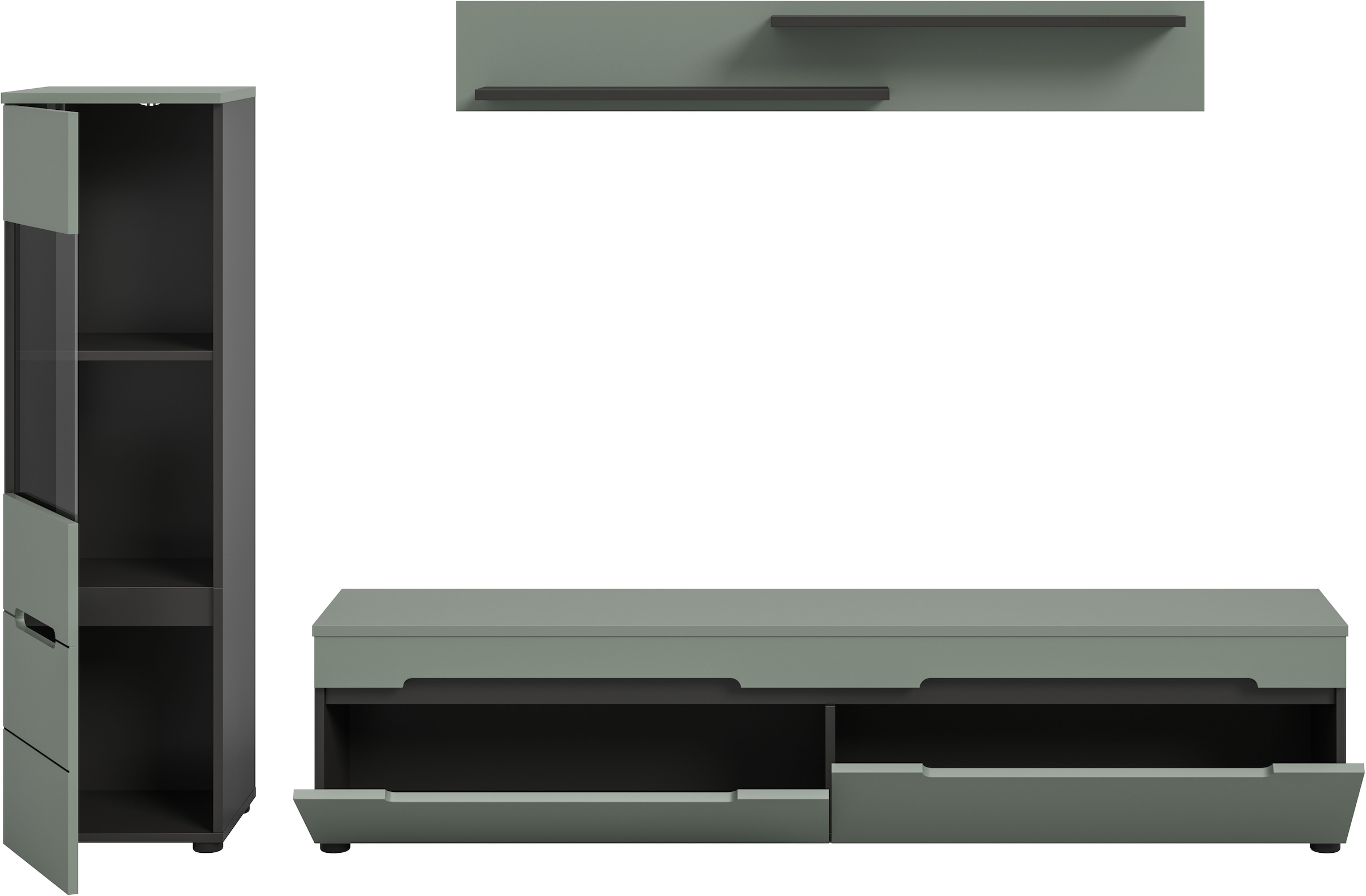 Home affaire Wohnwand »REHAT, TOPSELLER!, 3-teilig, wahlweise stehend und hängend montierbar« Set bestehend aus: Vitrine, Lowboard und Wandboard, 2 Stk. tlg.