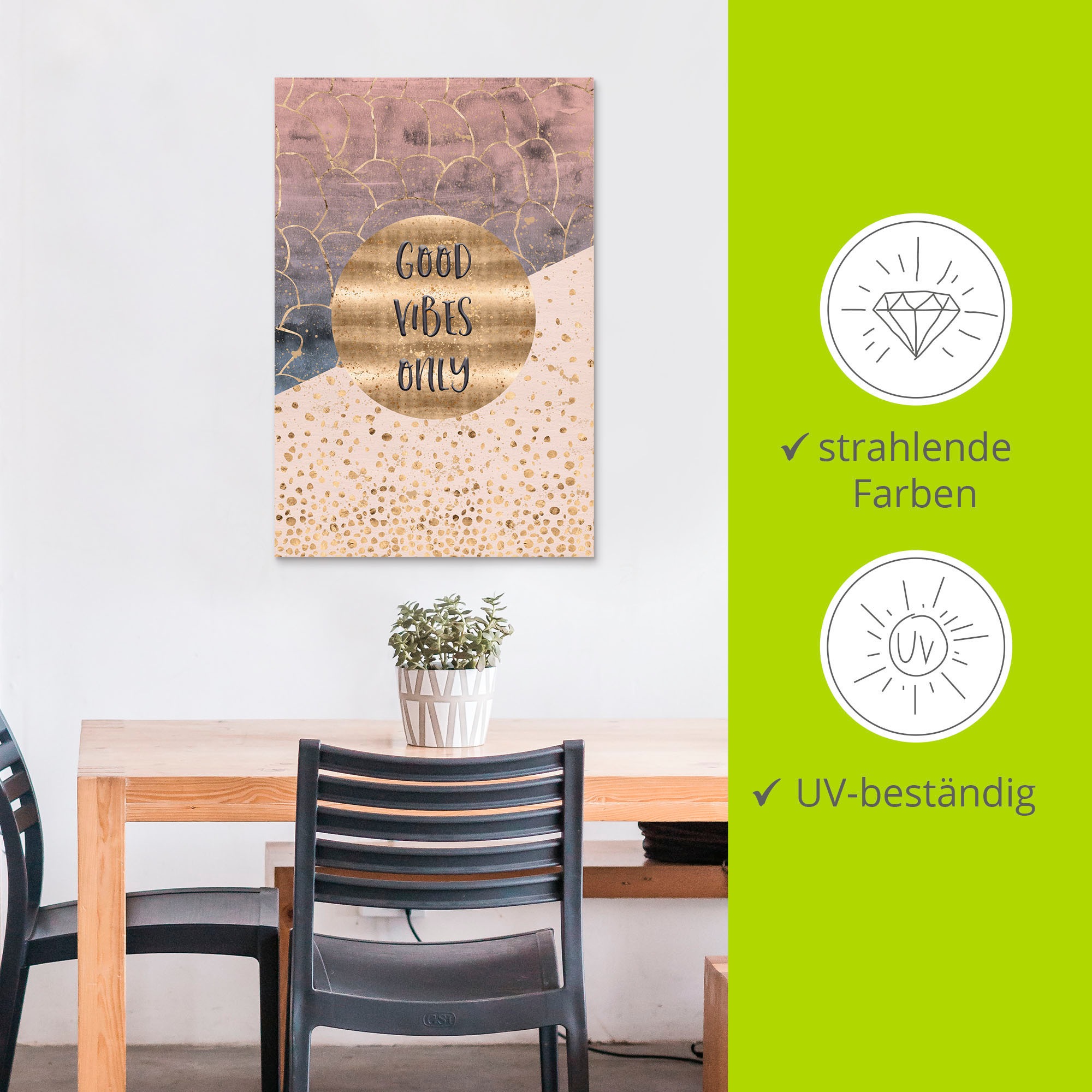 Artland Wandbild »Nur gute Schwingungen«, Sprüche & Texte, (1 St.), als Alubild, Outdoorbild, Leinwandbild, Wandaufkleber, versch. Größen