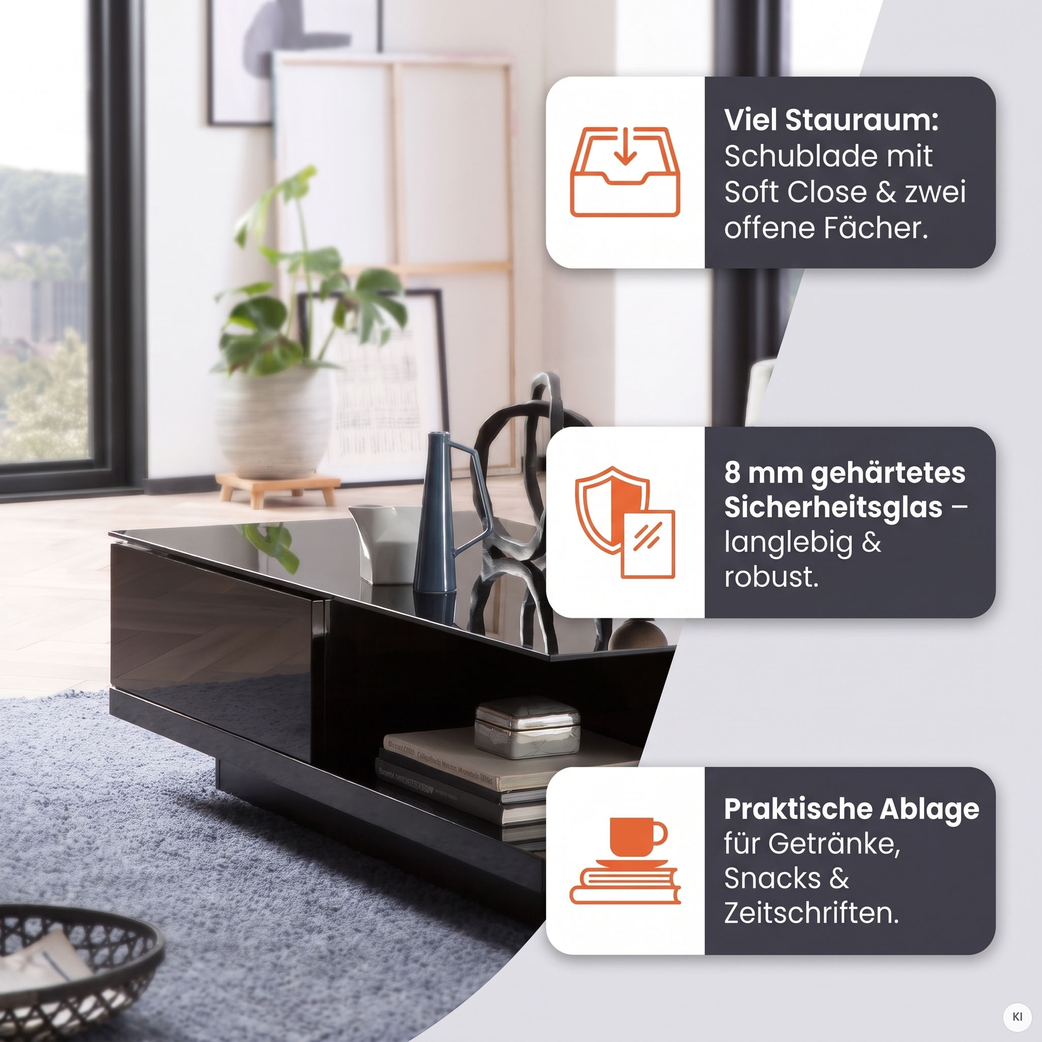 SalesFever Couchtisch »im minimalistischen Stil« Elegante Tischplatte aus robustem Kristallglas
