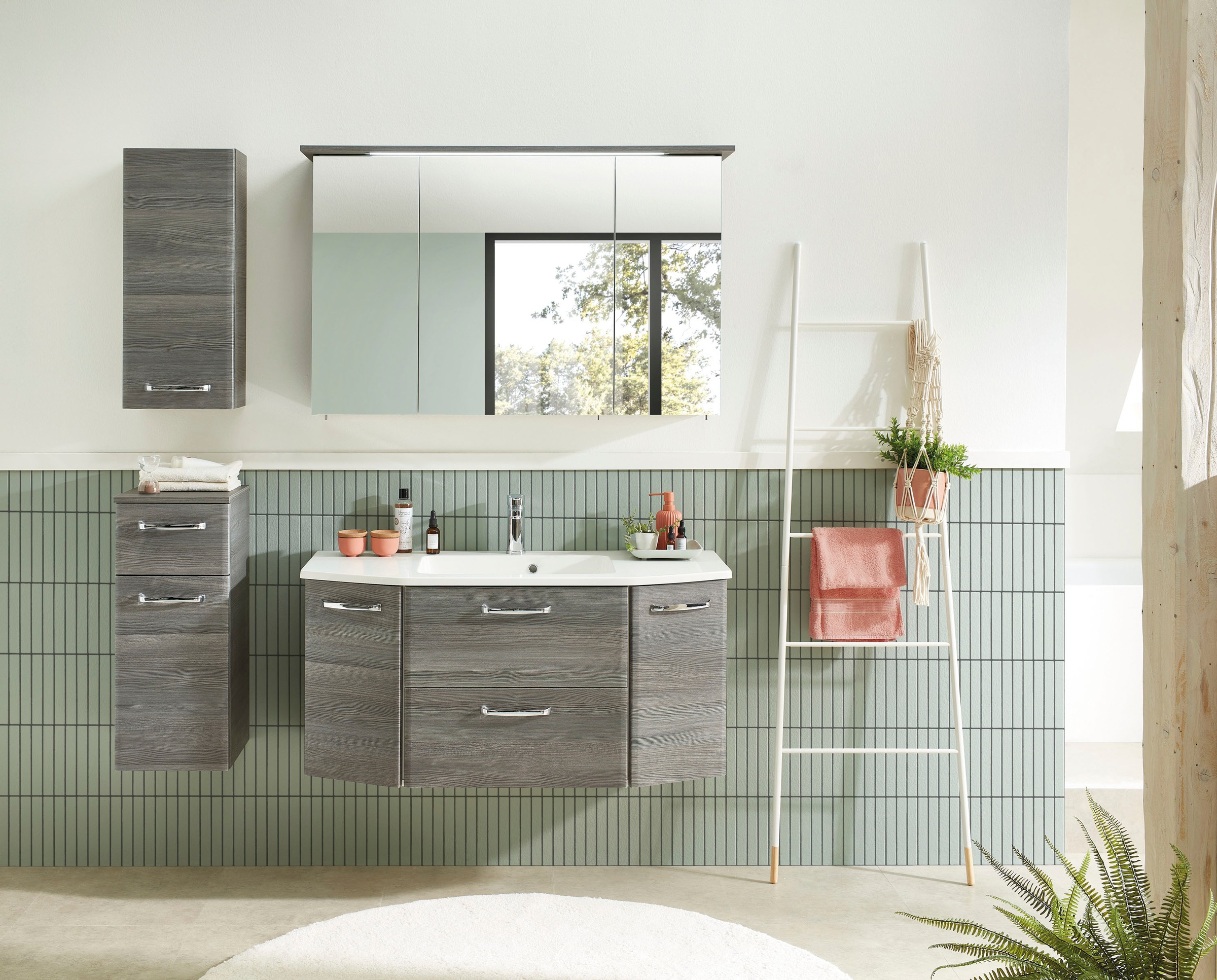 Saphir Badmöbel-Set »Quickset 4-teilig, Mineralmarmor-Waschtisch und LED-Spiegelschrank« 5 Stk. tlg.