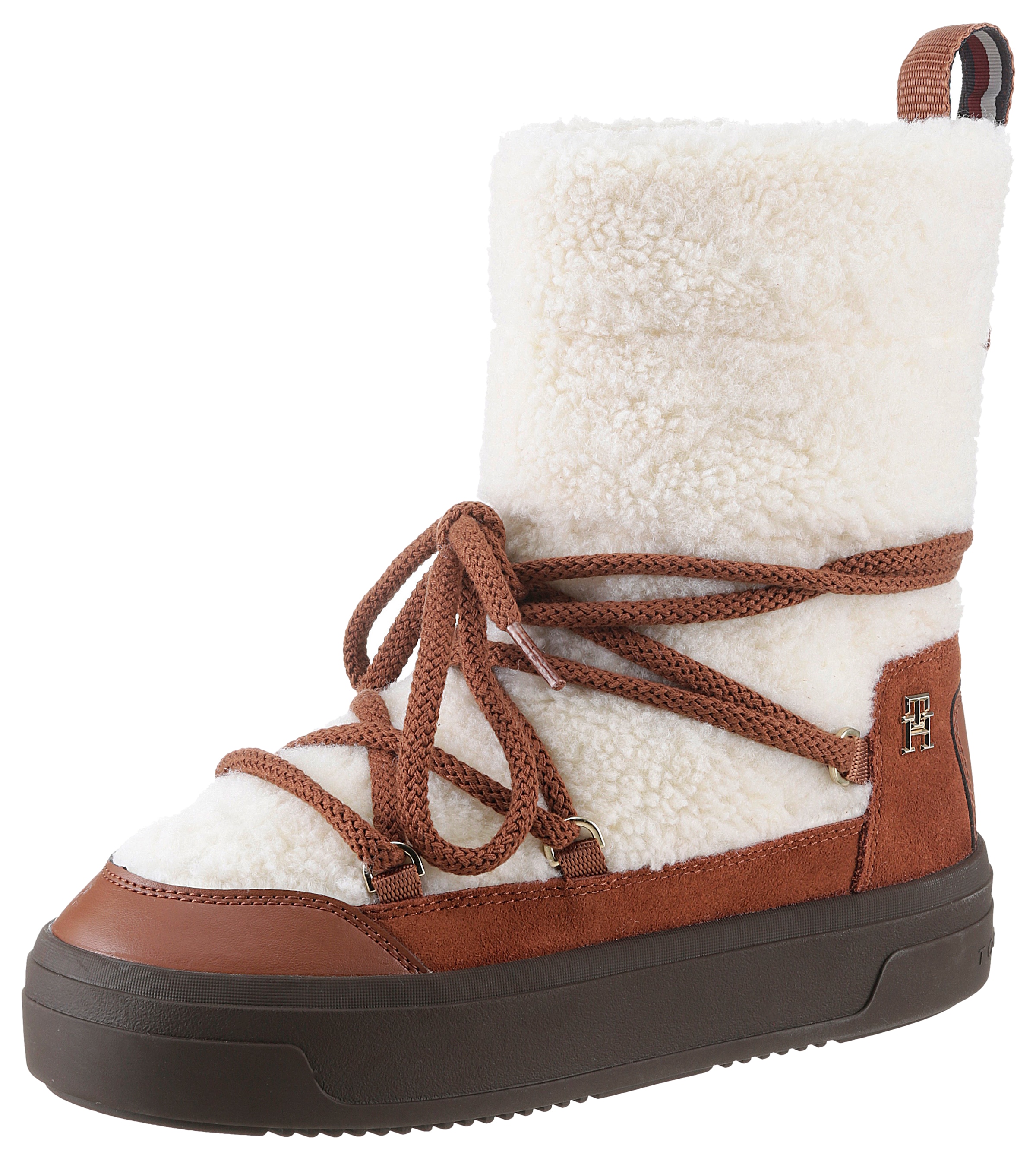 TOMMY HILFIGER Snowboots »LACE-UP FAUX SHEARLING SNOWBOOT«, Plateau, Winterstiefel, Schneestiefel mit...