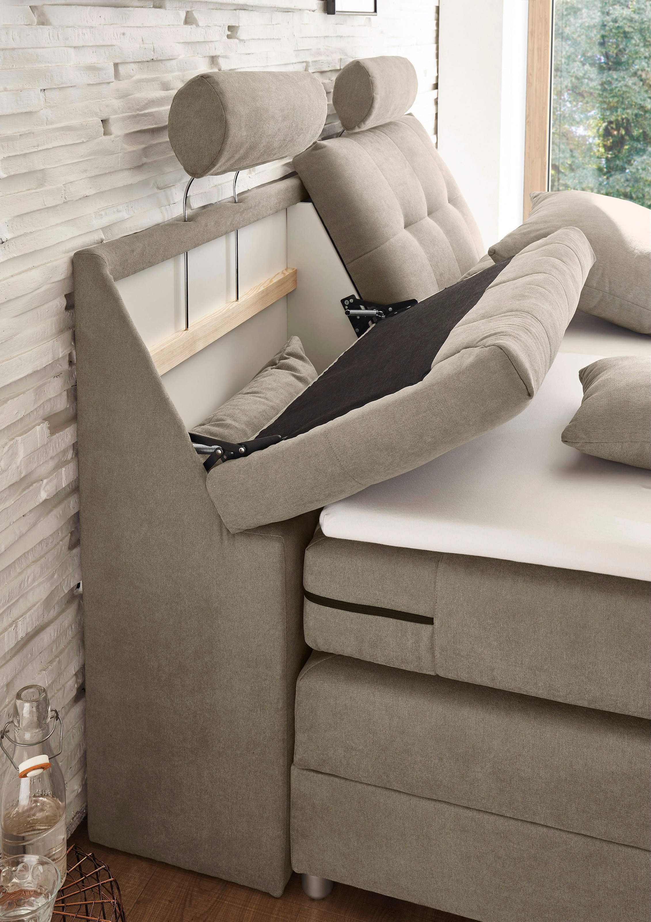 ED EXCITING DESIGN Boxspringbett »Palermo«, inkl. Motor, Topper, Kopfstütze und Stauraum im Kopfteil