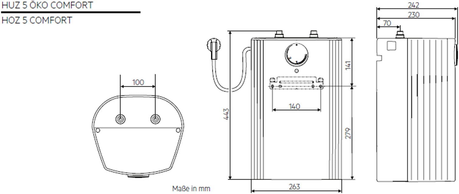 AEG Haustechnik Kleinspeicher »»Huz 5 ÖKO Comfort« Untertischboiler 5 Lister«, Niederdruck, mit Stecker, niedriger Standby-Verbrauch