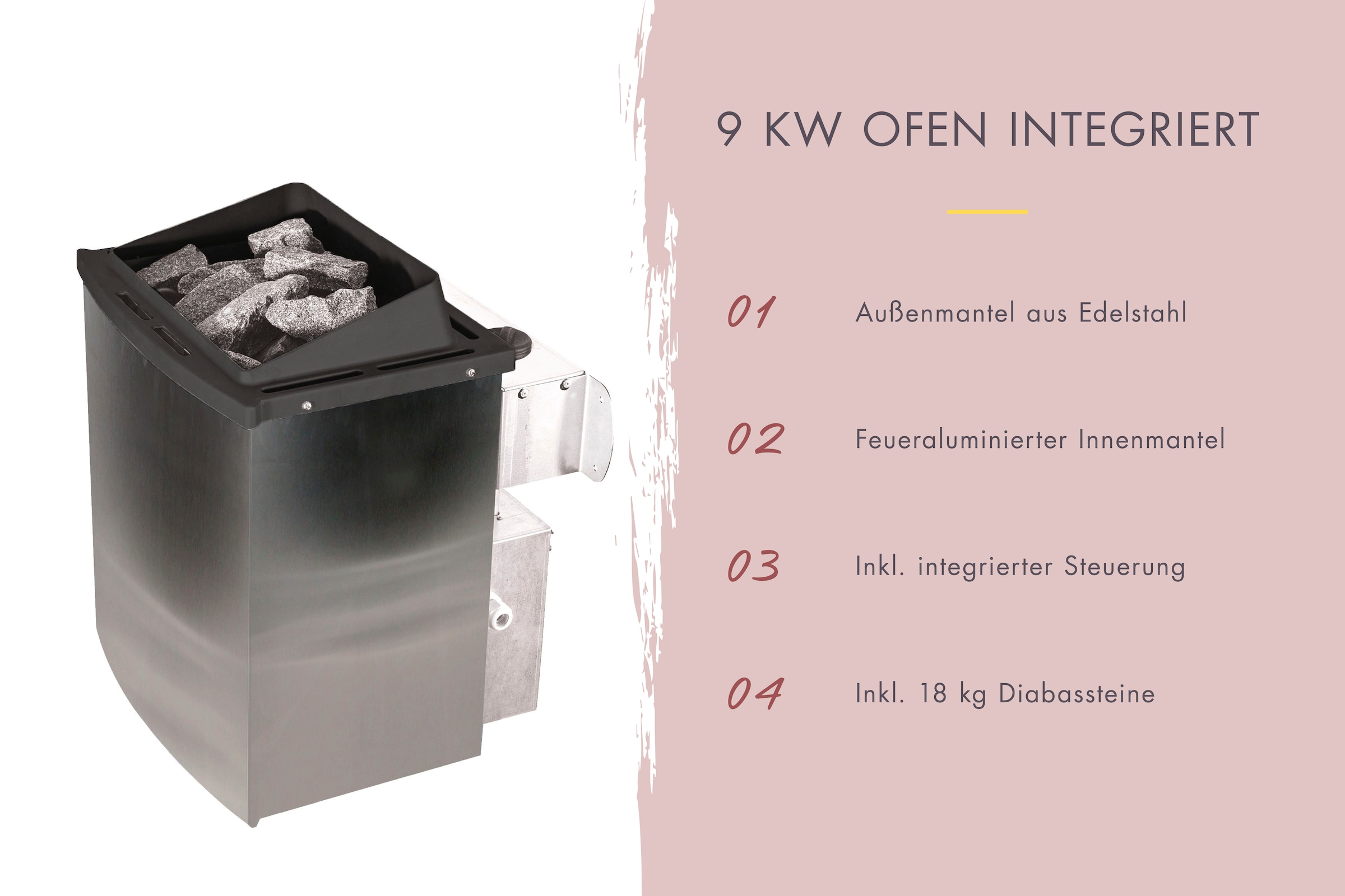 Karibu Fasssauna »Franzi asymmetrisch« Set, integrierter 9 KW Ofen,  Ofen 9 kW integr. Strg
