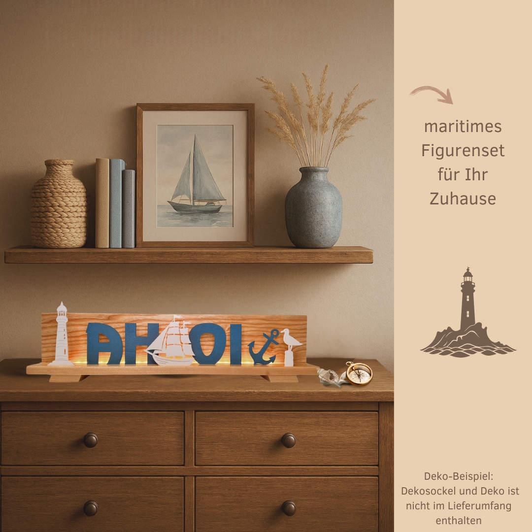 Weigla Deko-Schriftzug »und Figurenset "Maritim" für WEIGLA Dekosockel, aus Holz« Erzgebirge garantiert, maritime Deko innen