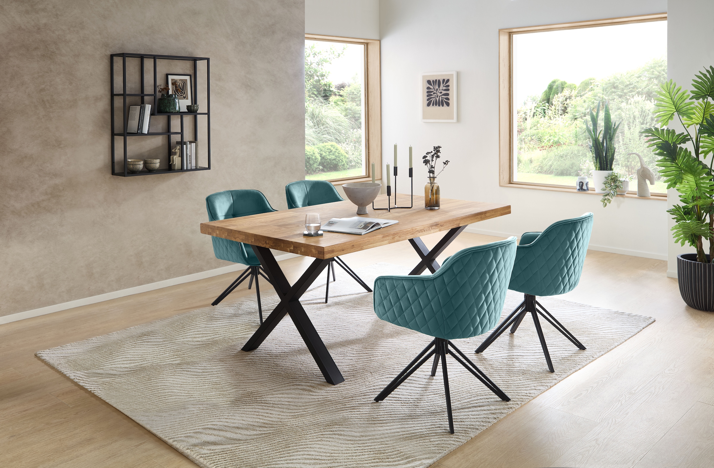 Stolkom Esstisch »Chris Esszimmertisch Eiche Massivholz, BxHxT 110x47x70 cm«, Gerade Kante, Industrial Style Eiche Massivholz