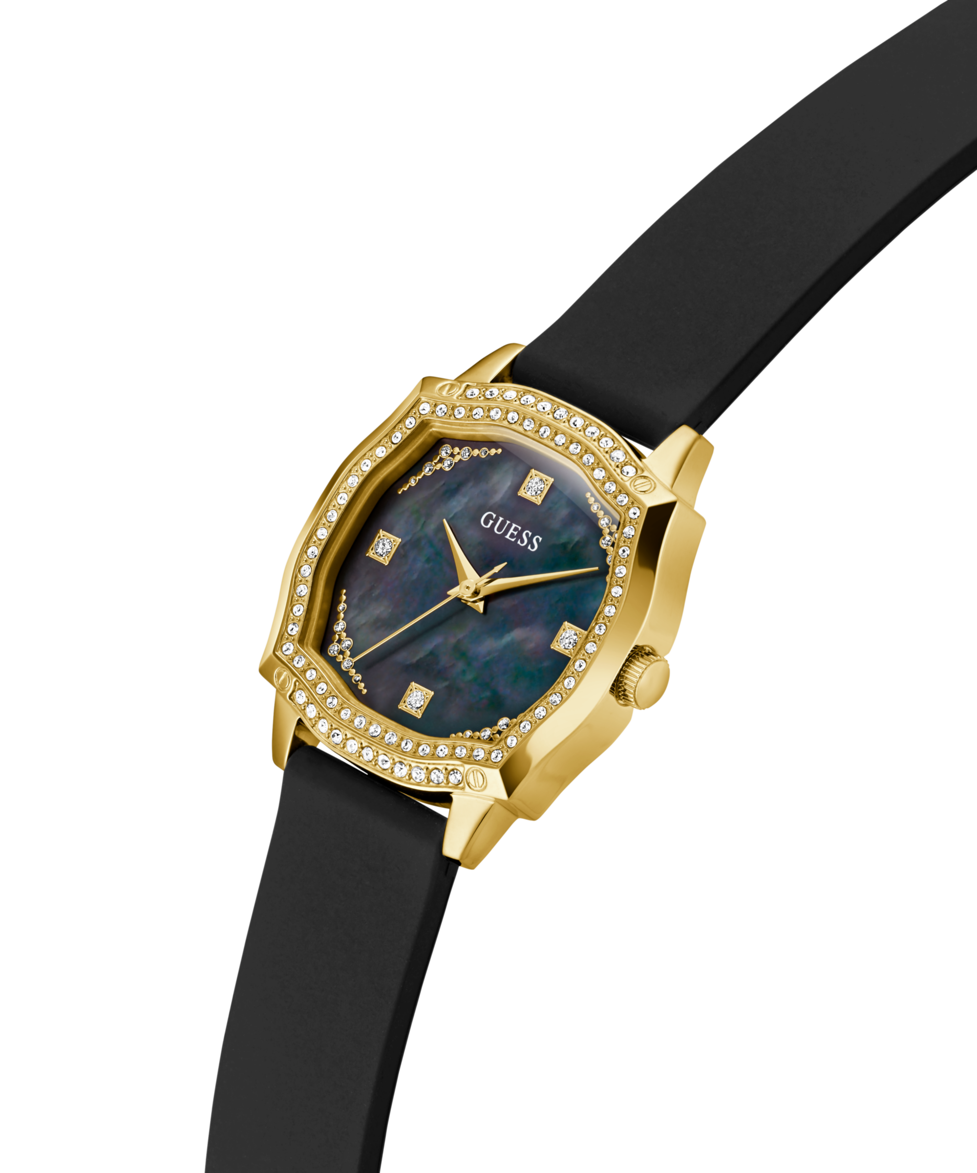 Guess Quarzuhr »LIV« Armbanduhr, Damenuhr, Silikonarmband, Kristallsteine