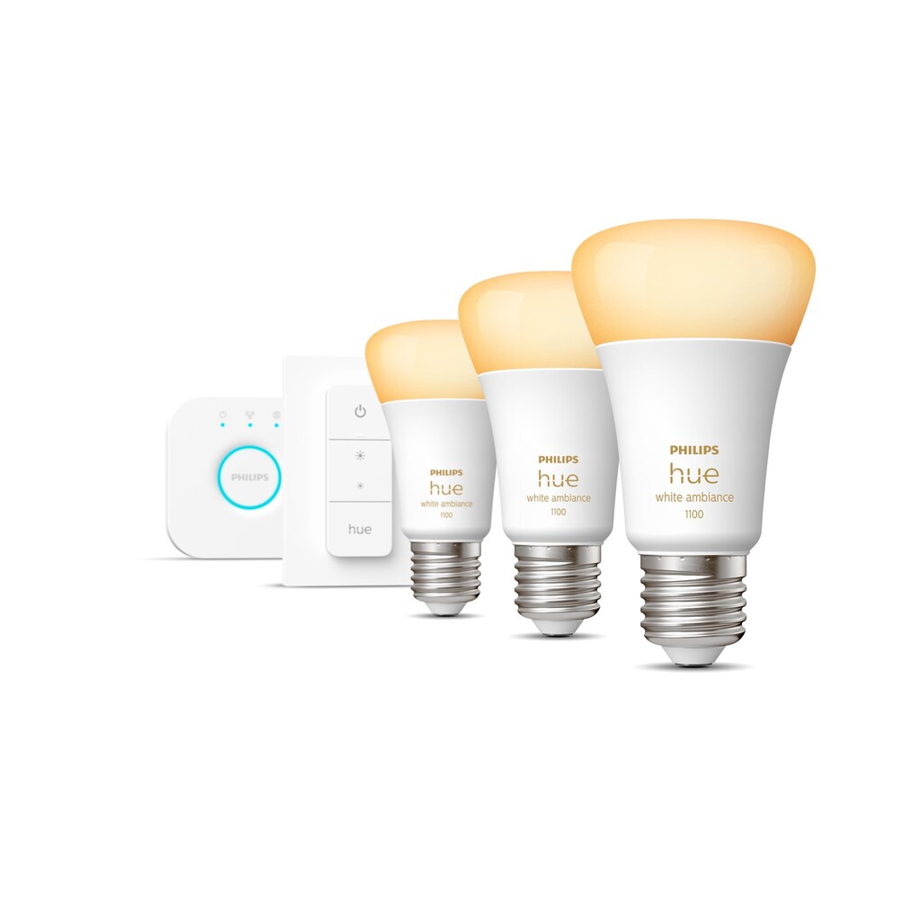 Philips Hue Smarte LED-Leuchte »White Ambiance E27 3er Starter Set inkl. Dimmschalter 3x1100«