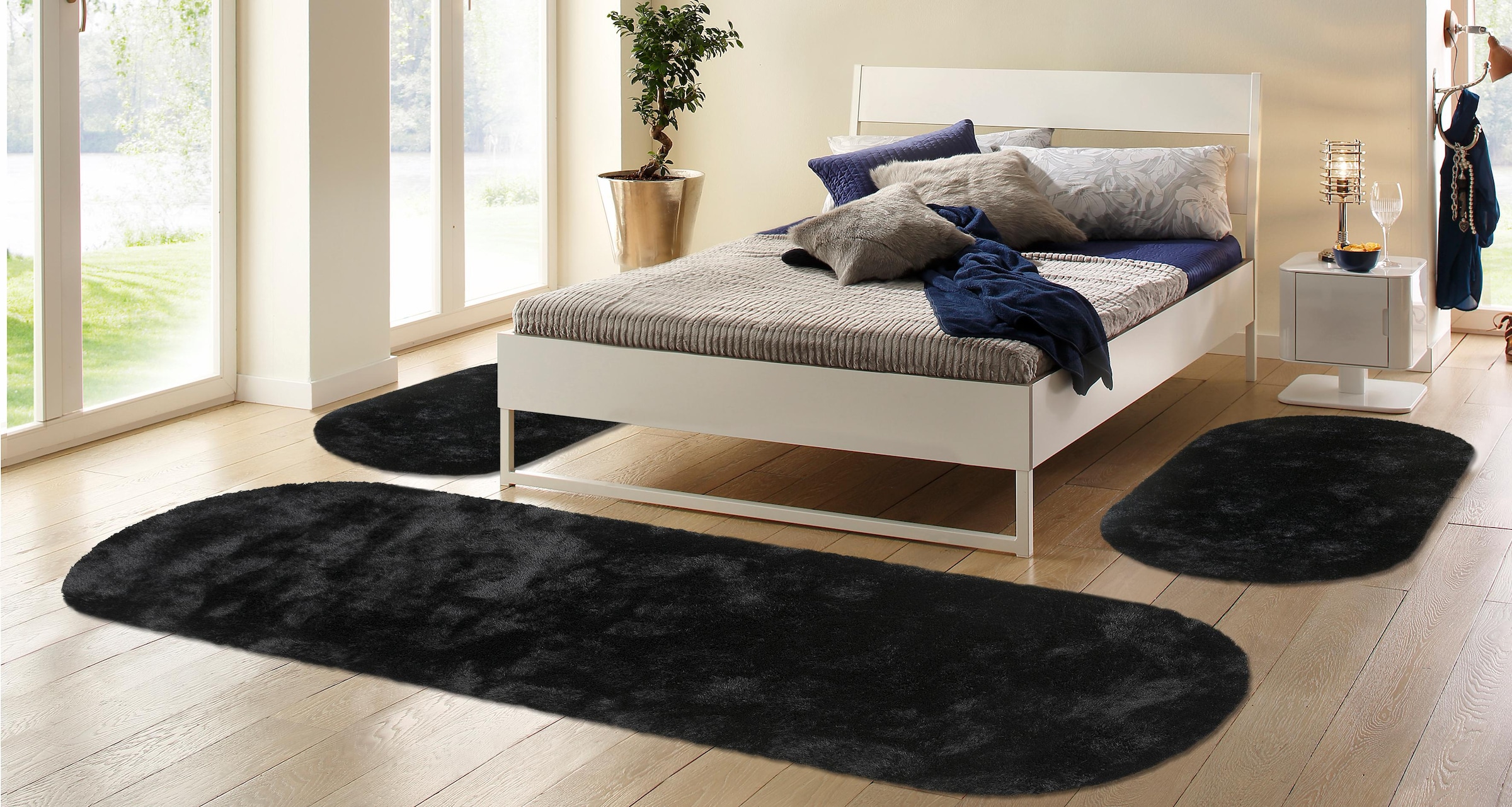 Bruno Banani Hochflor-Bettumrandung »Dana Teppich, Kundenliebling«, (3 tlg.), unifarben, Mikrofaser, pflegeleicht, Bettvorleger, Schlafzimmer