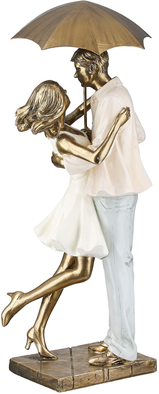 GILDE Dekofigur »Skulptur Paar Love in the rain creme; goldfarben H. 39 cm«