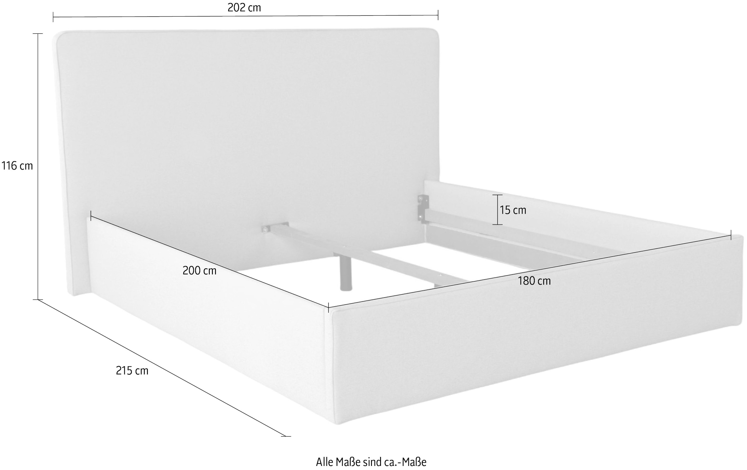 COLLECTION AB Polsterbett »Romo erhältlich in der Breite 180x200cm« 3 Varianten: Rahmen, Lattenrost oder Komplett-Set mit King-Matratze
