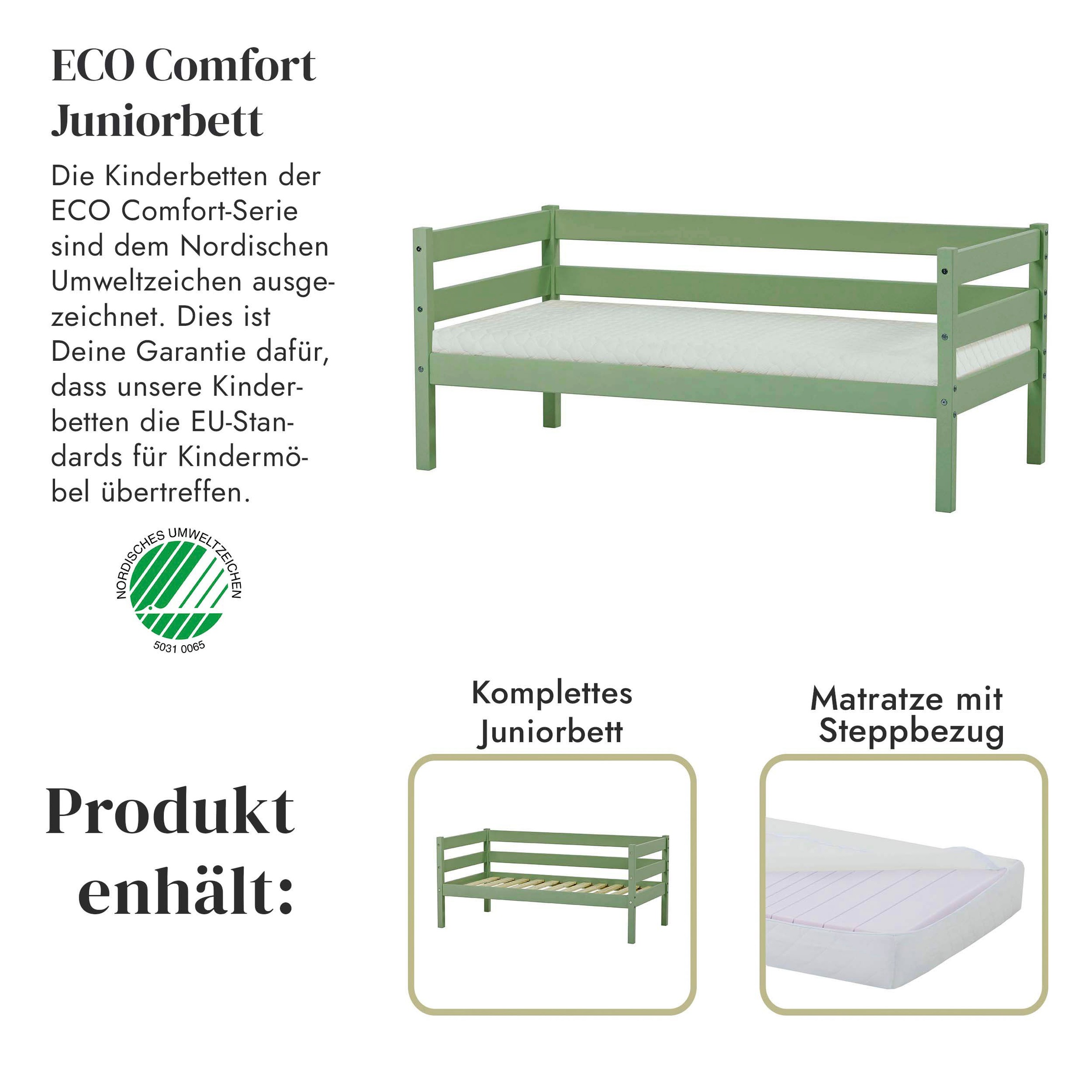 Hoppekids Einzelbett »ECO Comfort Kinderbett, Kiefer Massivholz, Jugendbett inkl. Rollrost«, 70x160 cm, wahlweise in verschieden Farben/ Matratze/ Absturzsicherung