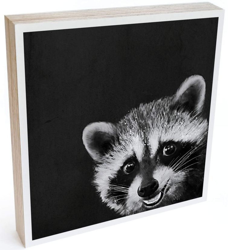Wall-Art Holzbild »Tischdeko Waschbär Holzbild«, (1 St.)