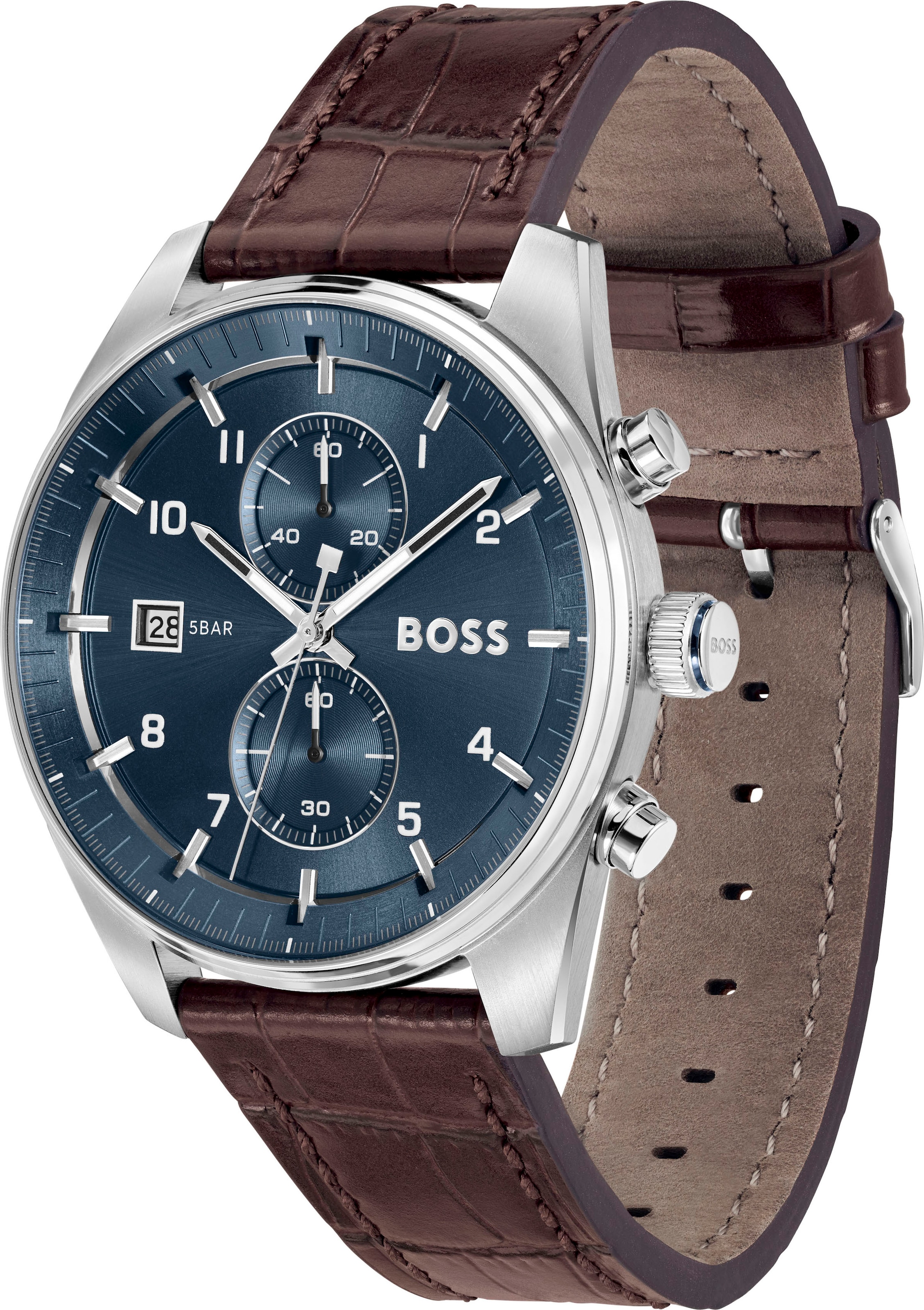 BOSS Chronograph »SKYTRAVELLER« Quarzuhr, Armbanduhr, Herrenuhr, Lederarmband, analog, Tag