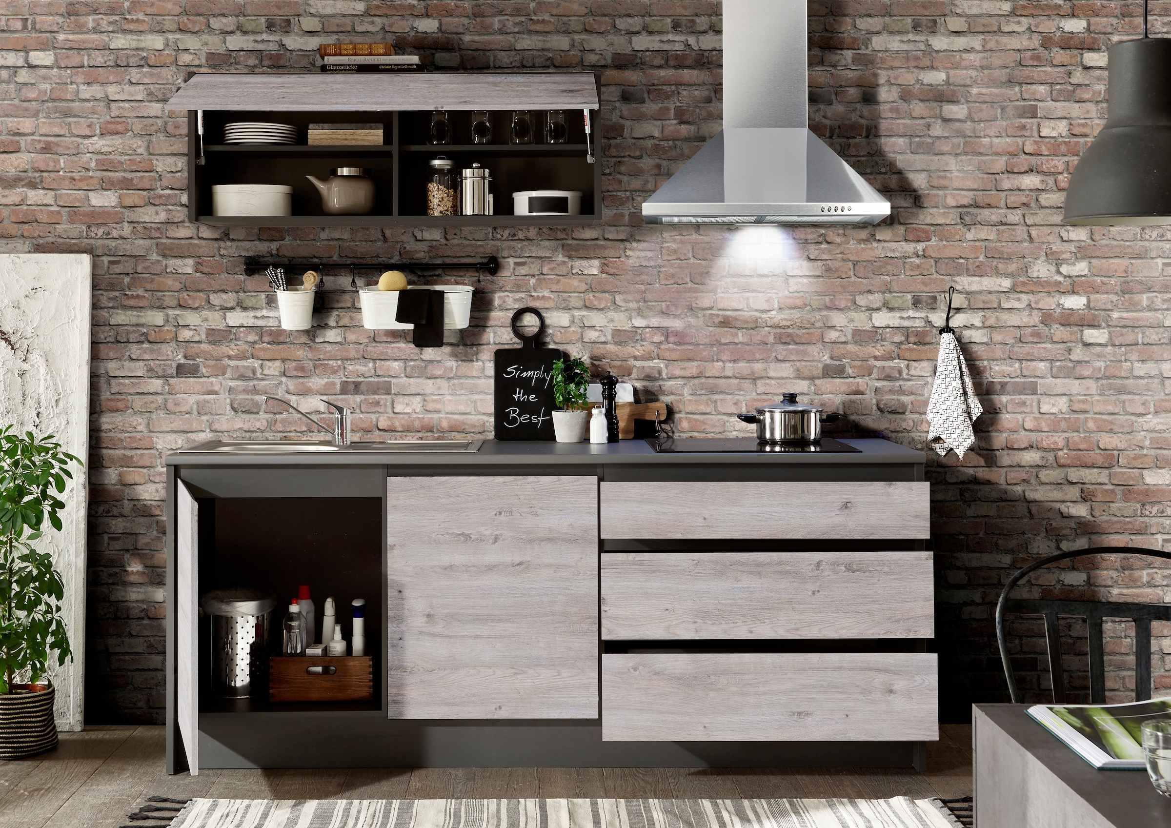 BASIC by Balculina Küchenzeile »Less«, (Set), mit E-Geräten, Breite 210+150 cm