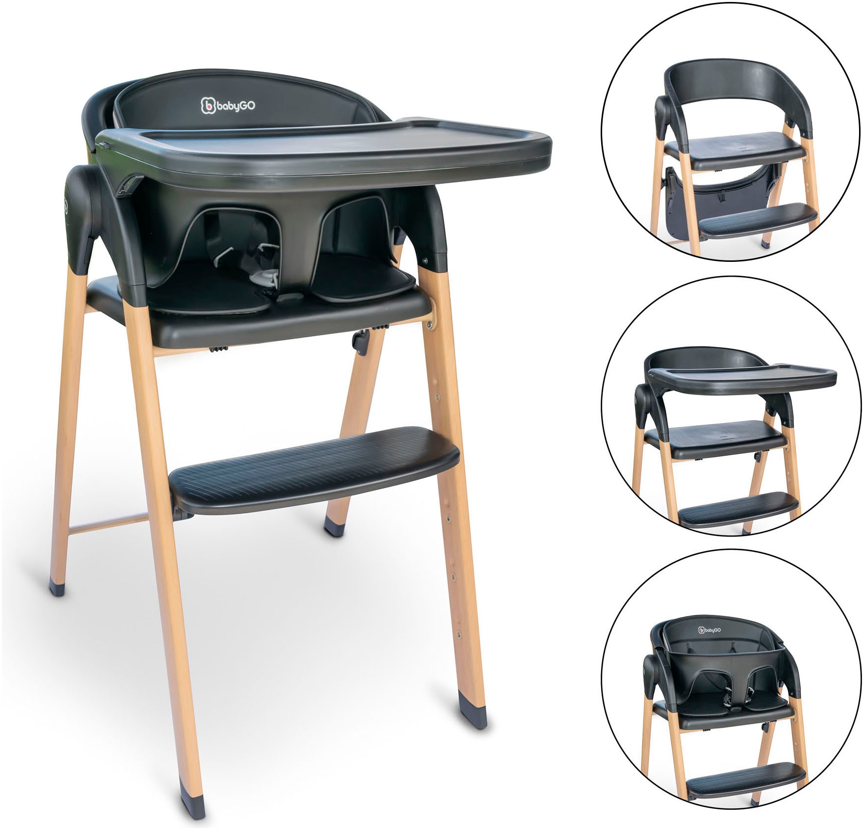 BabyGo Hochstuhl »Levels, black wood optic« () platzsparend zusammenklappbar