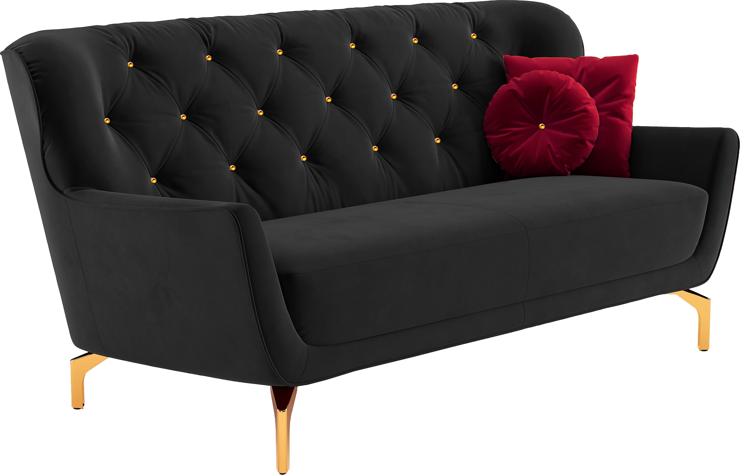 sit&more Polstergarnitur »Orient 3«, (2 tlg.), inkl. 4 Zierkissen mit Strass-Stein, goldfarbene Metallfüße