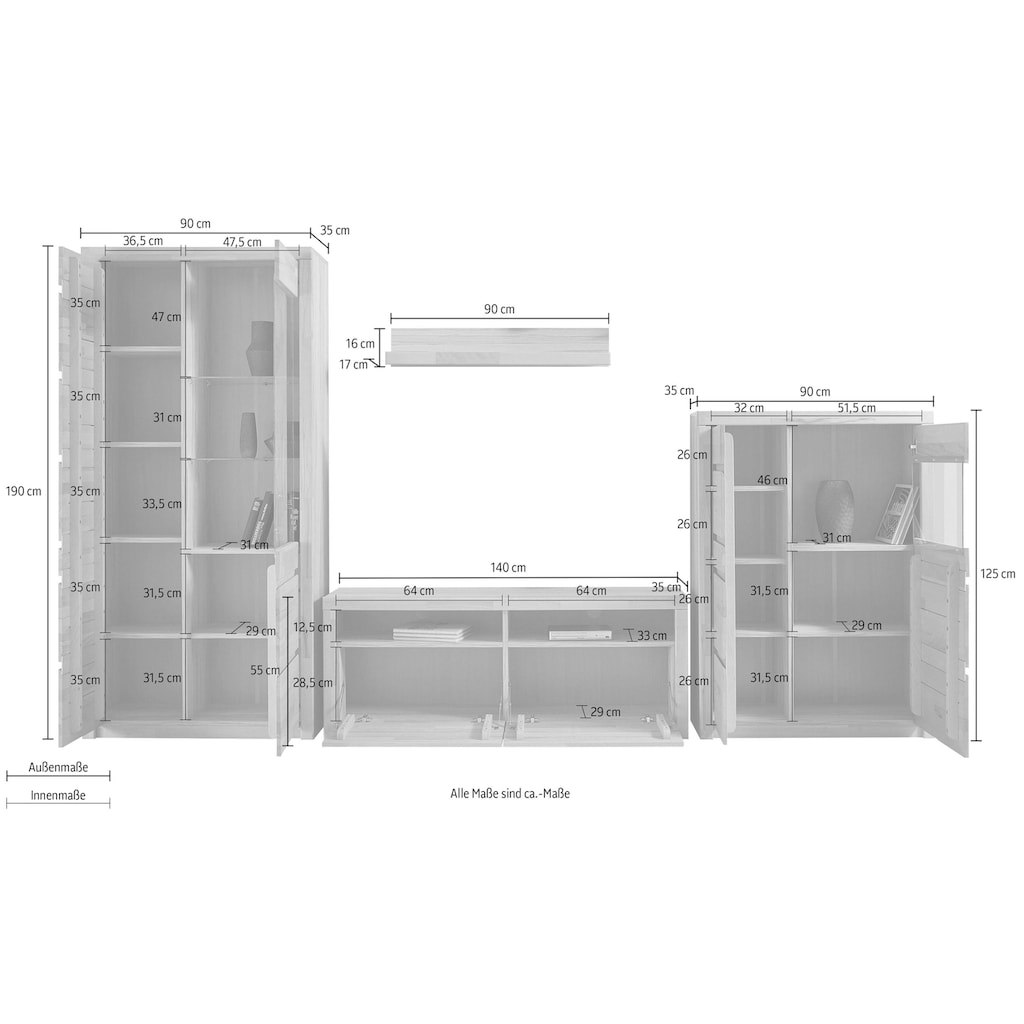 Woltra Wohnwand »Silkeborg«, (Set, 4 St.), teilmassives Holz