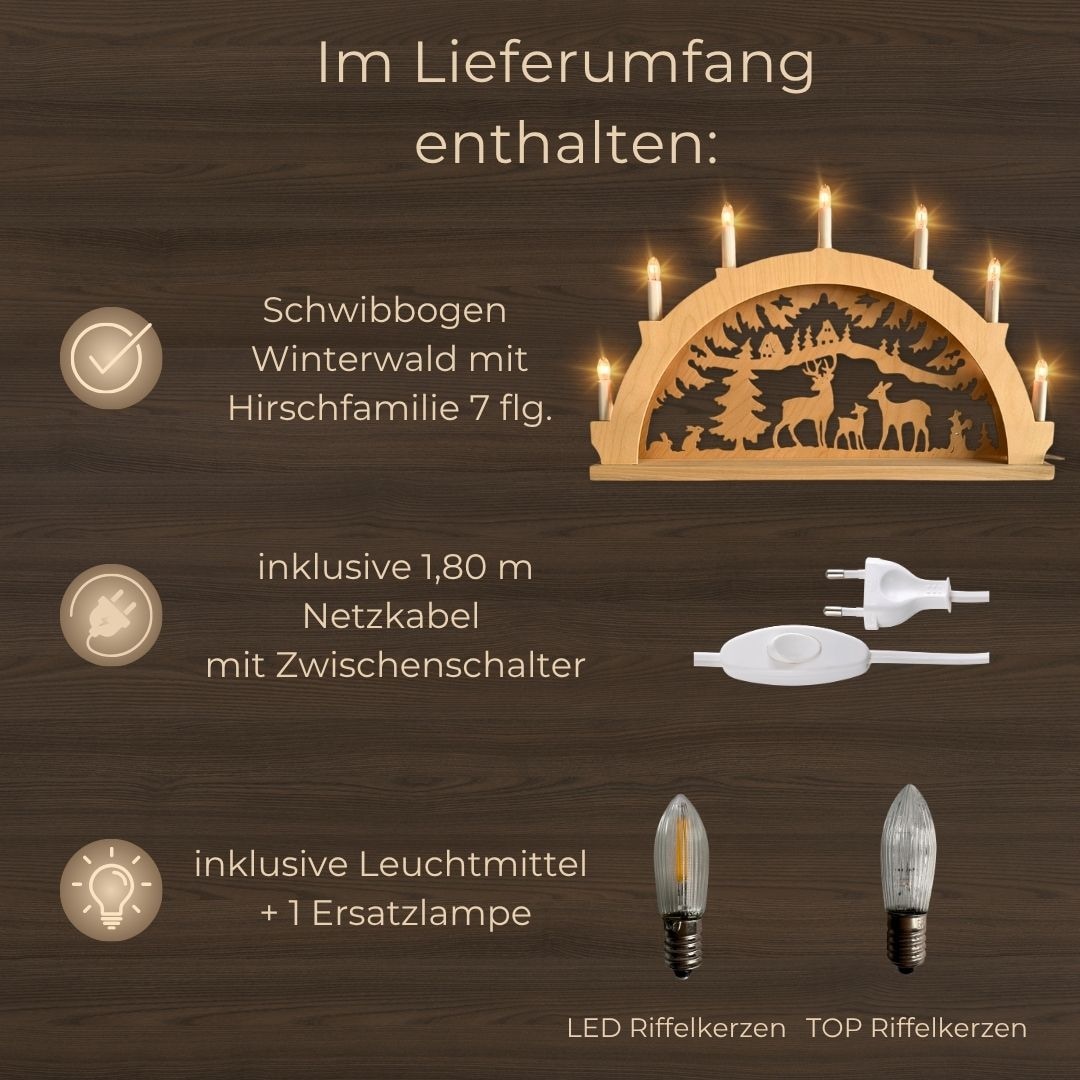 Weigla Schwibbogen »Winterwald mit Hirschfamilie, Lichterbogen aus Holz, NATUR«