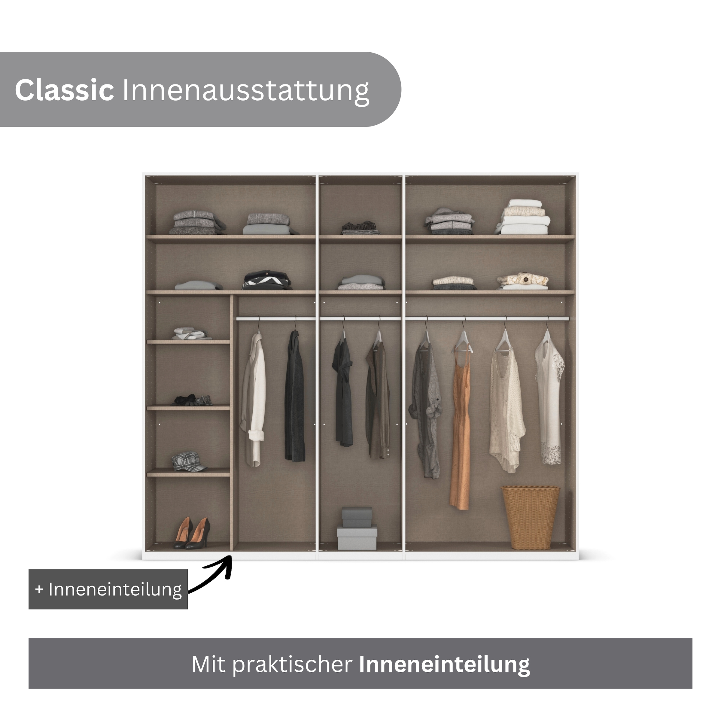LeGer Home by Lena Gercke Kleiderschrank »Schrank Garderobe Ankleide Schlafzimmer Flur Serina«, (in 3 verschiedenen Ausstattungen BASIC/CLASSIC/PREMIUM), in 6 Breiten (101 - 401 cm) mit Front Glas oder Dekor MADE IN GERMANY