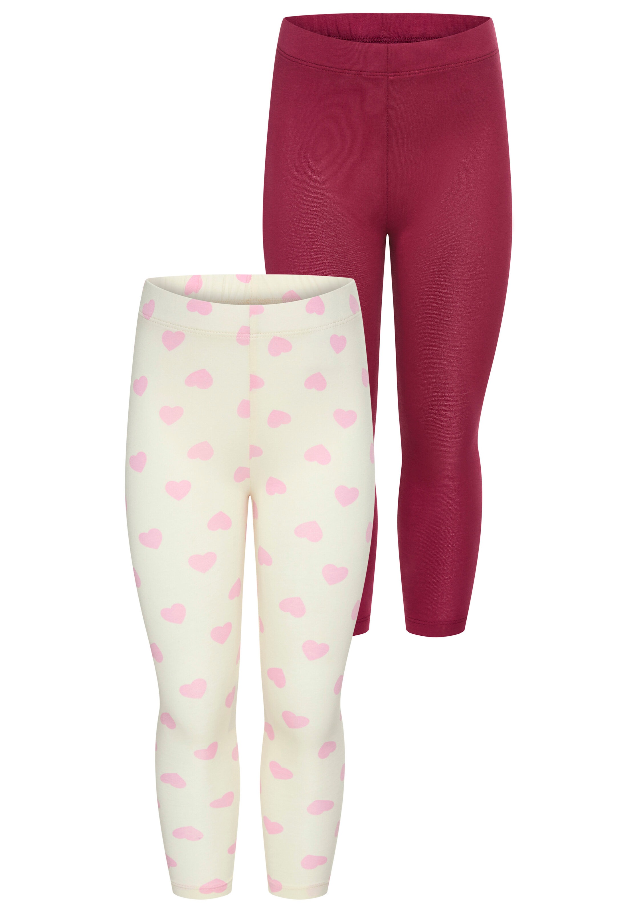 KIDSWORLD Leggings »2er Pack Uni + Herz-Drucken Leggings«, (2 tlg.), 2er Pack Leggings mit Herzen