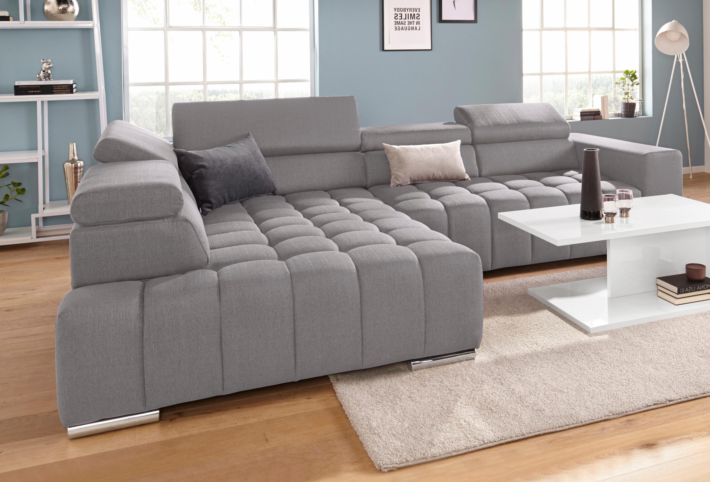 exxpo - sofa fashion Ecksofa »Elias, aktuelle Kreuzsteppung im Sitz, bequem, L-Form« mit Kopf- bzw. Rückenverstellung, wahlweise mit Bettfunktion